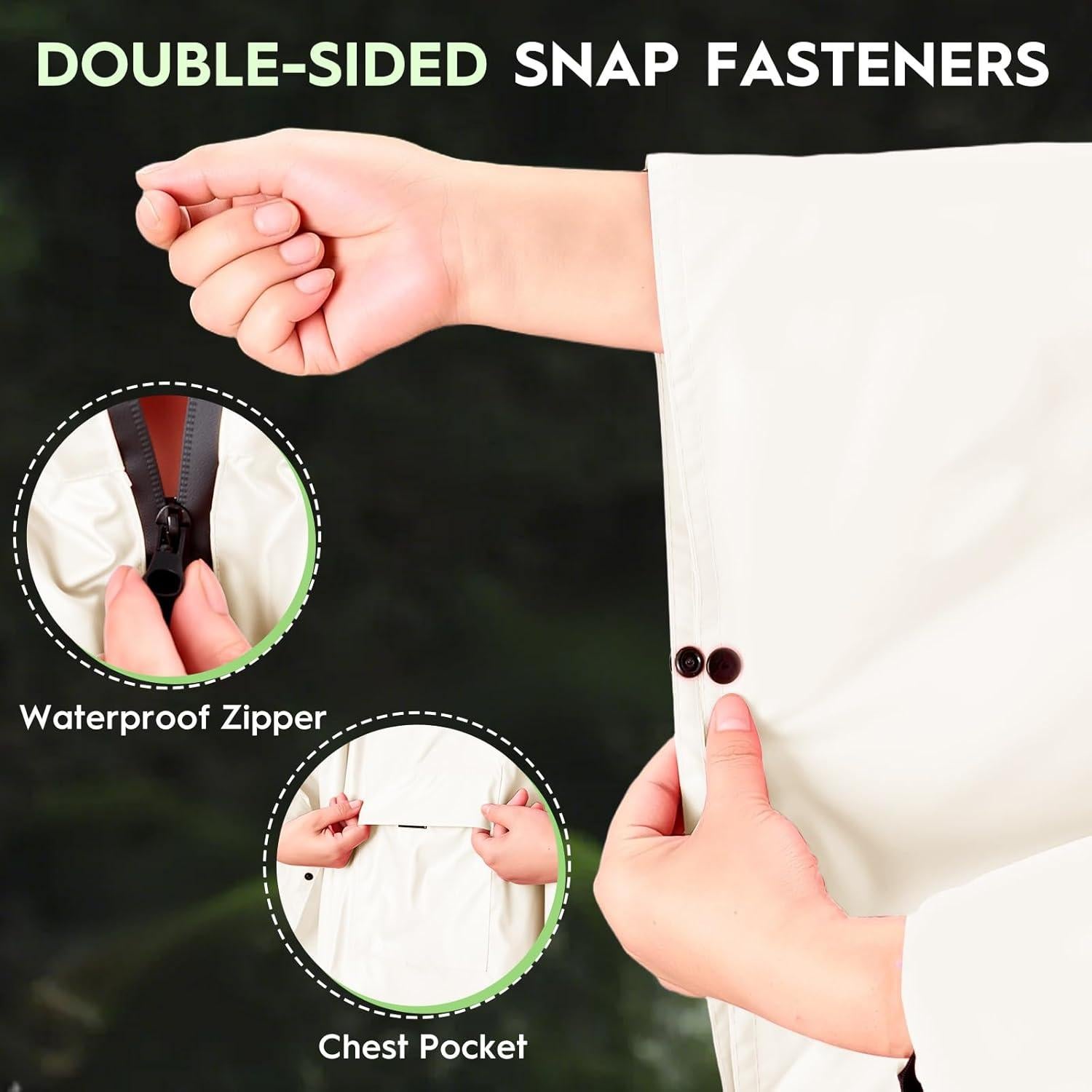 Poncho de Lluvia 3-en-1 Bruvoalon Beige Impermeable con Cierre