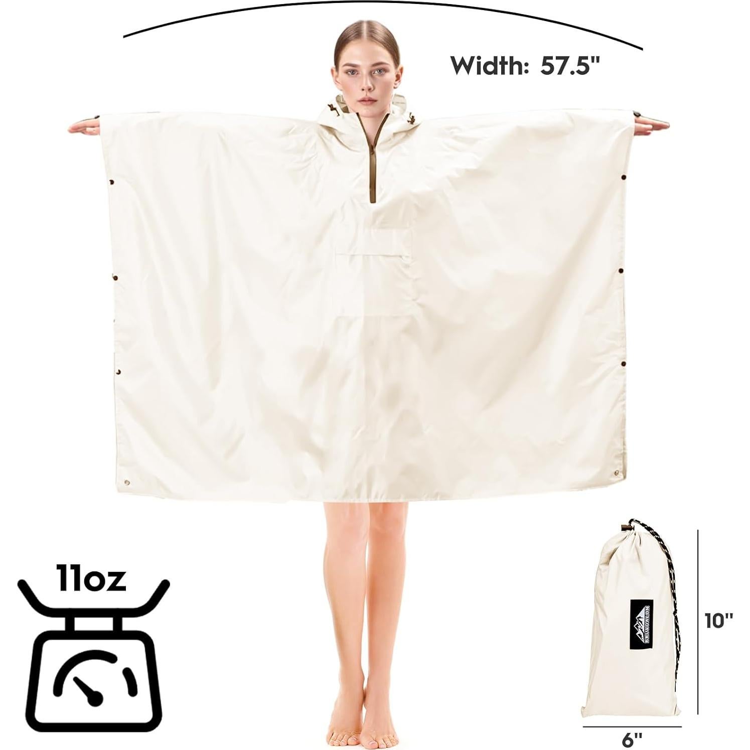 Poncho de Lluvia 3-en-1 Bruvoalon Beige Impermeable con Cierre