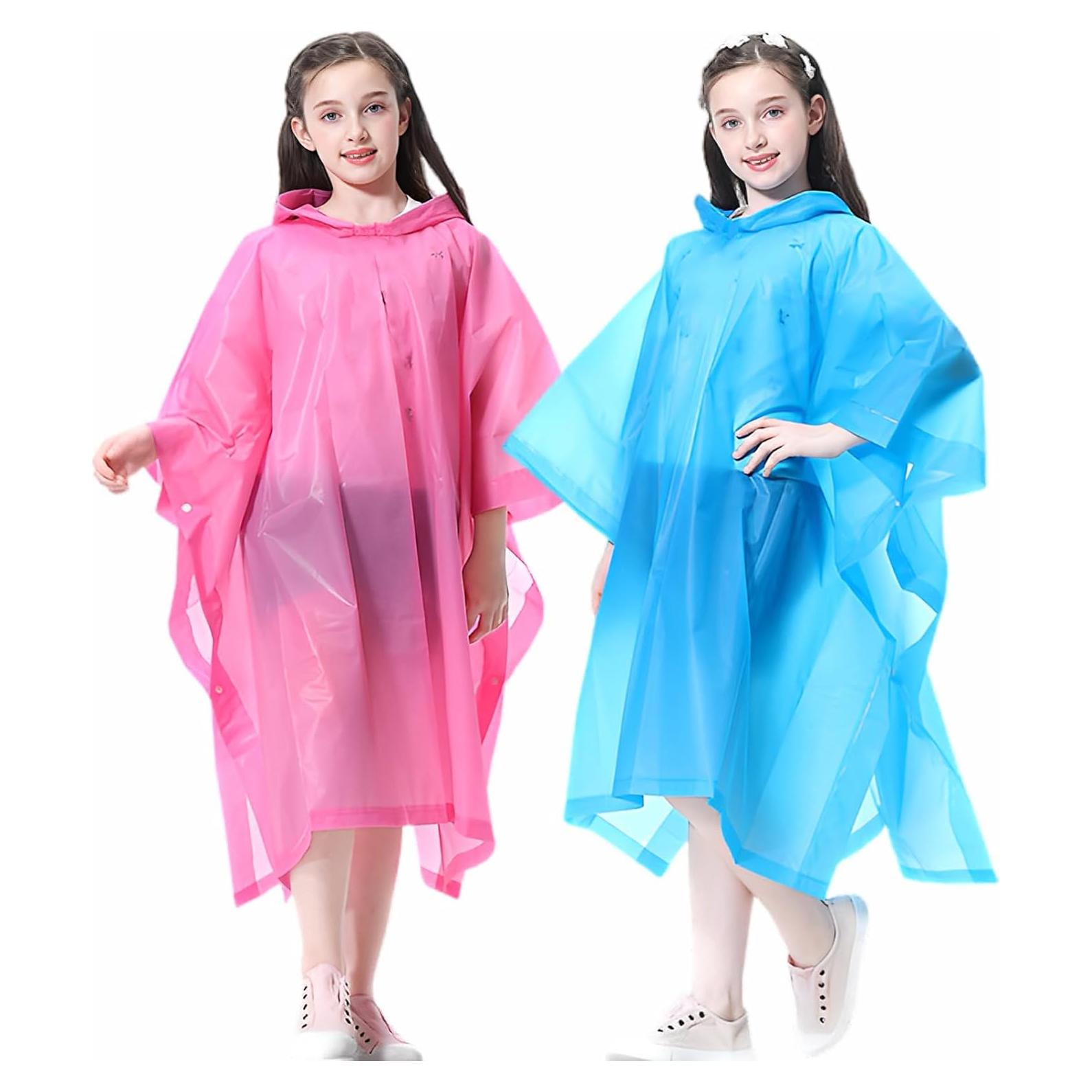 Ponchos Impermeables KUNYUN para Niños 2 Paquete Azul y Rosa