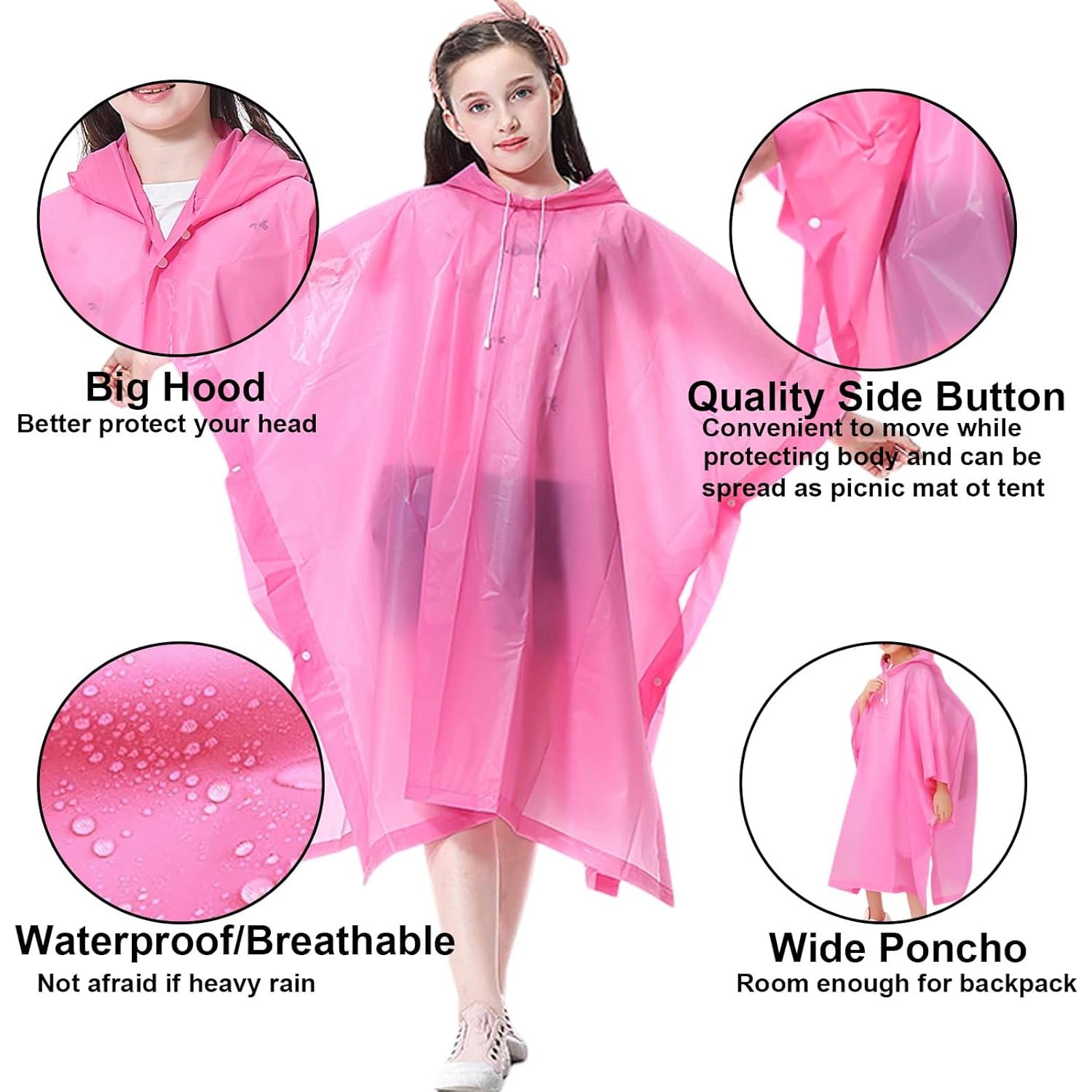 Ponchos Impermeables KUNYUN para Niños 2 Paquete Azul y Rosa