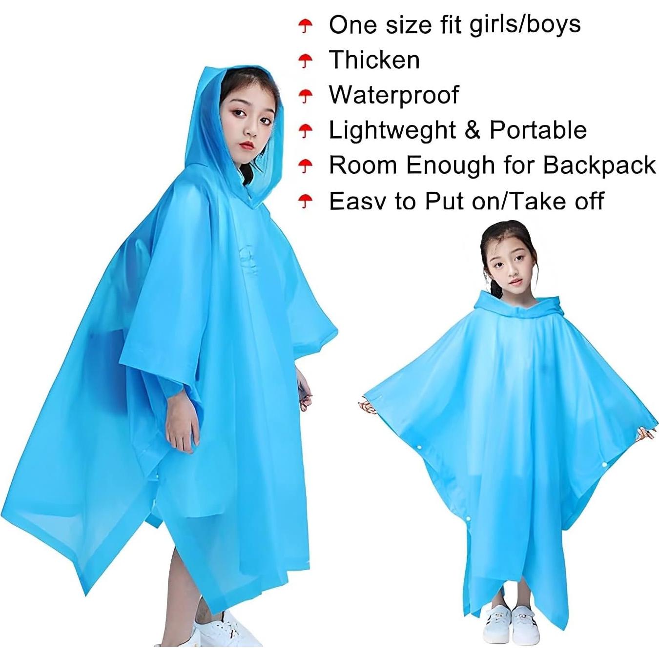 Ponchos Impermeables KUNYUN para Niños 2 Paquete Azul y Rosa