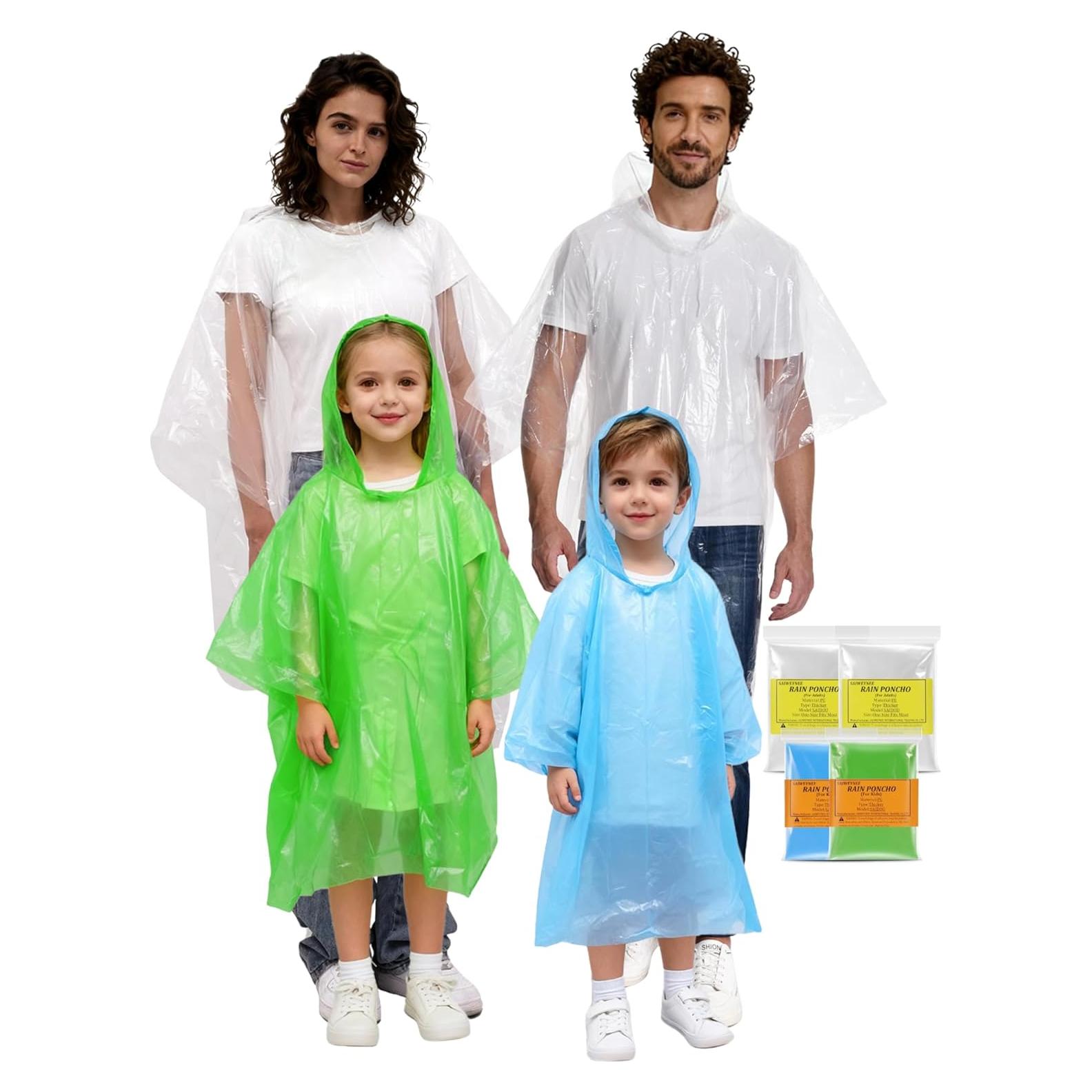 Paquete Familiar de Ponchos de Lluvia SAIWEYNEE - 2 Adultos y 2 Niños