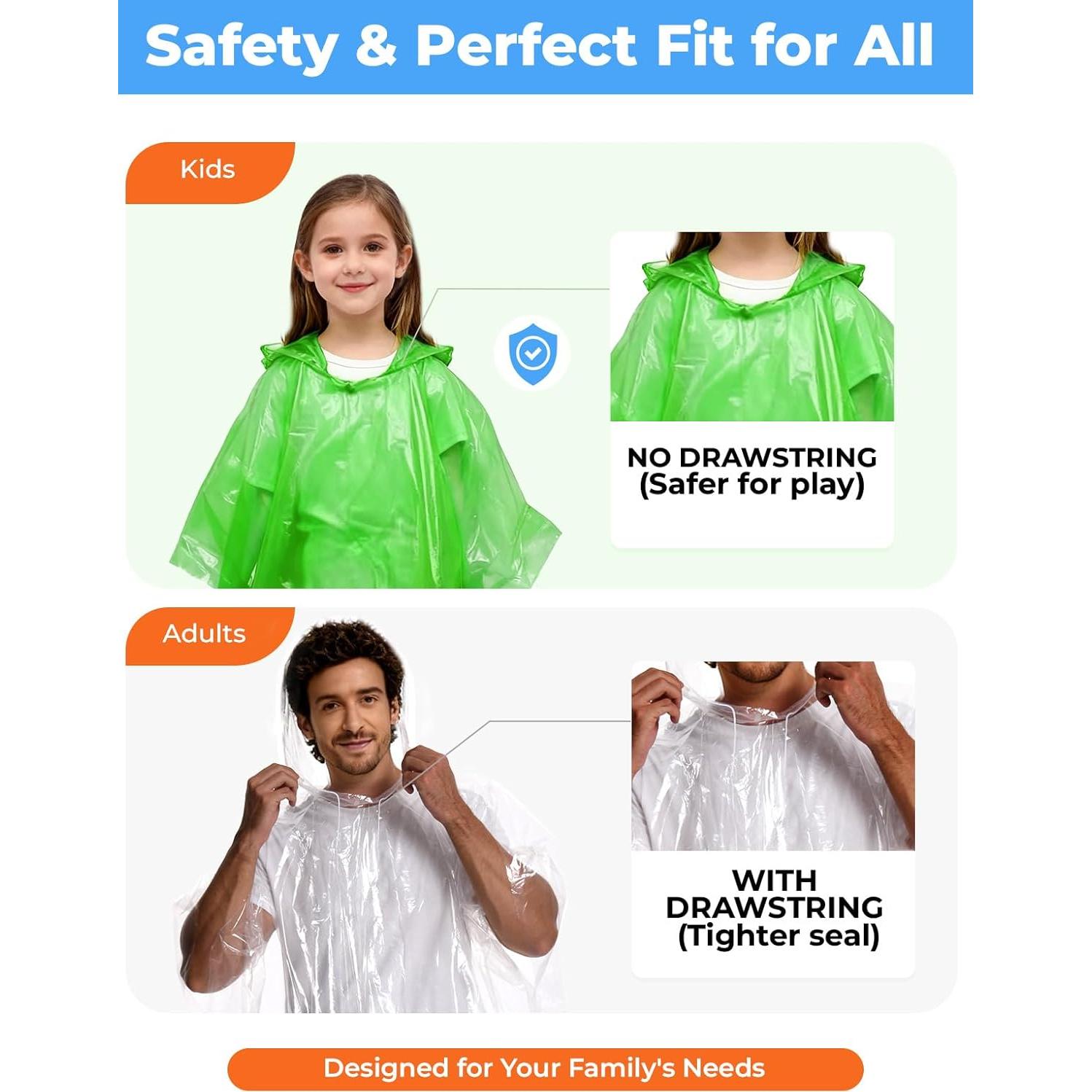 Paquete Familiar de Ponchos de Lluvia SAIWEYNEE - 2 Adultos y 2 Niños