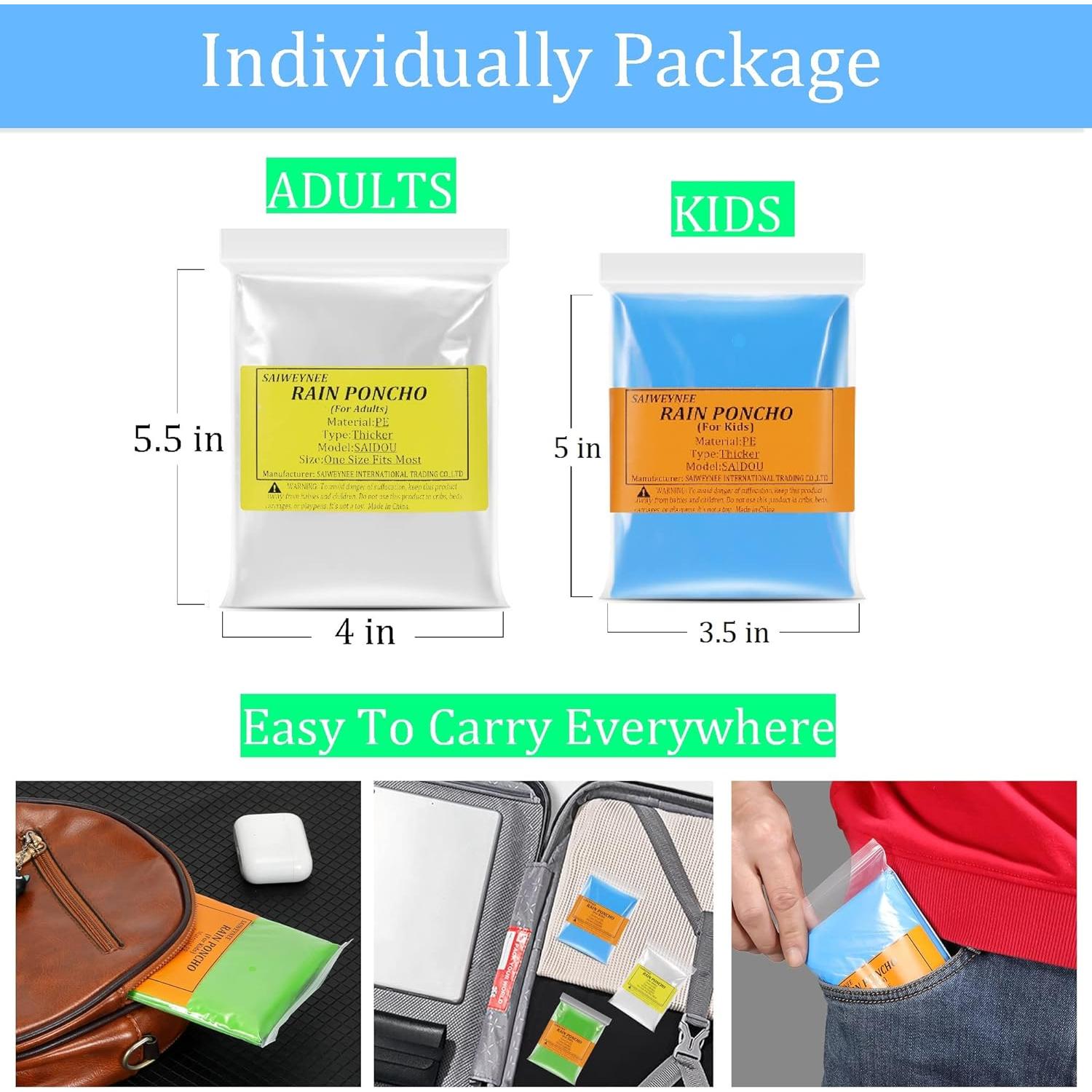 Paquete Familiar de Ponchos de Lluvia SAIWEYNEE - 2 Adultos y 2 Niños