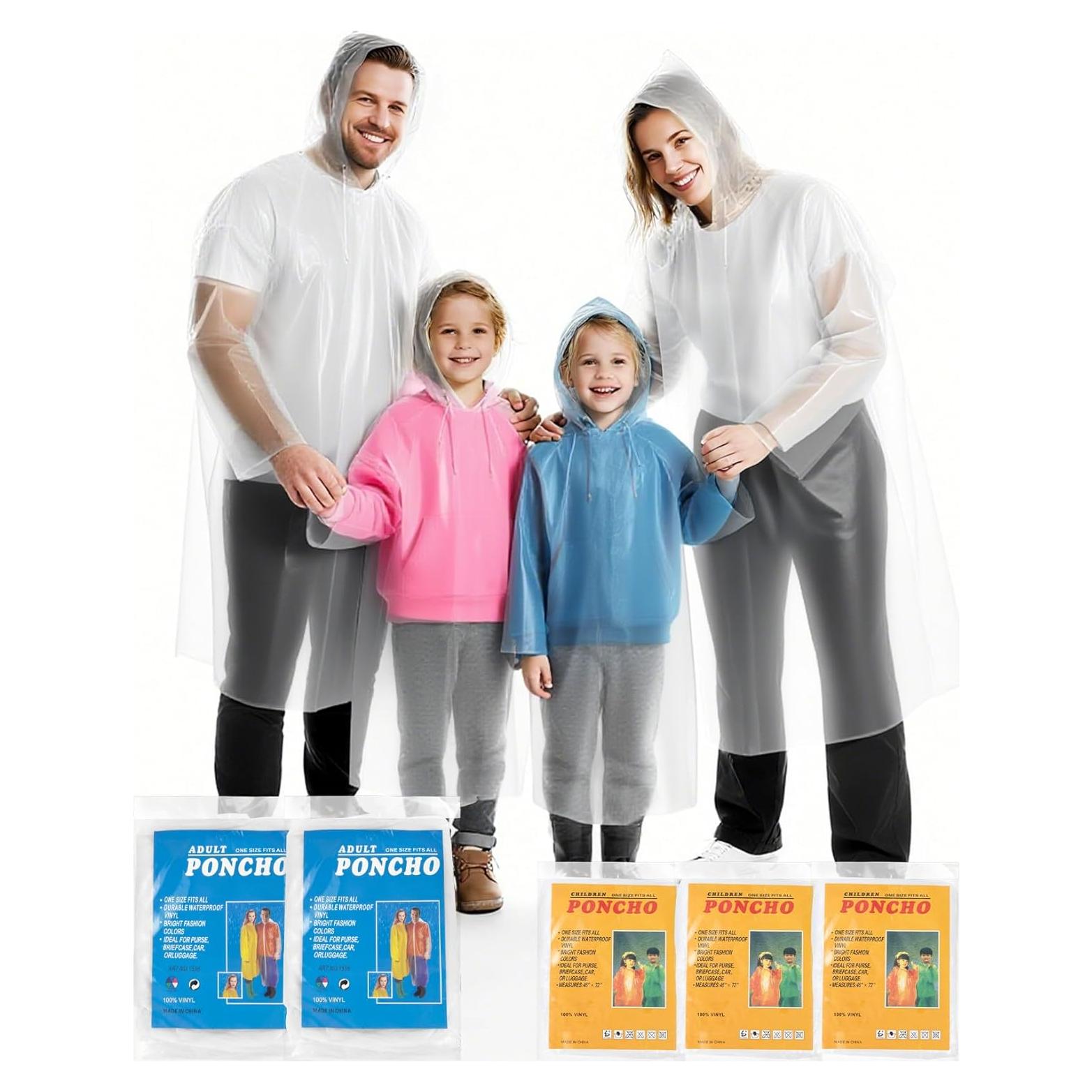 5 Ponchos de Lluvia Desechables Adultos y Niños Impermeables