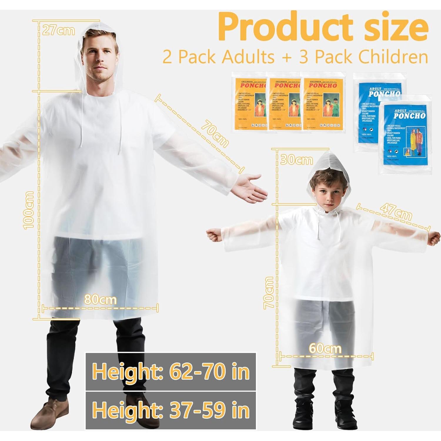 5 Ponchos de Lluvia Desechables Adultos y Niños Impermeables