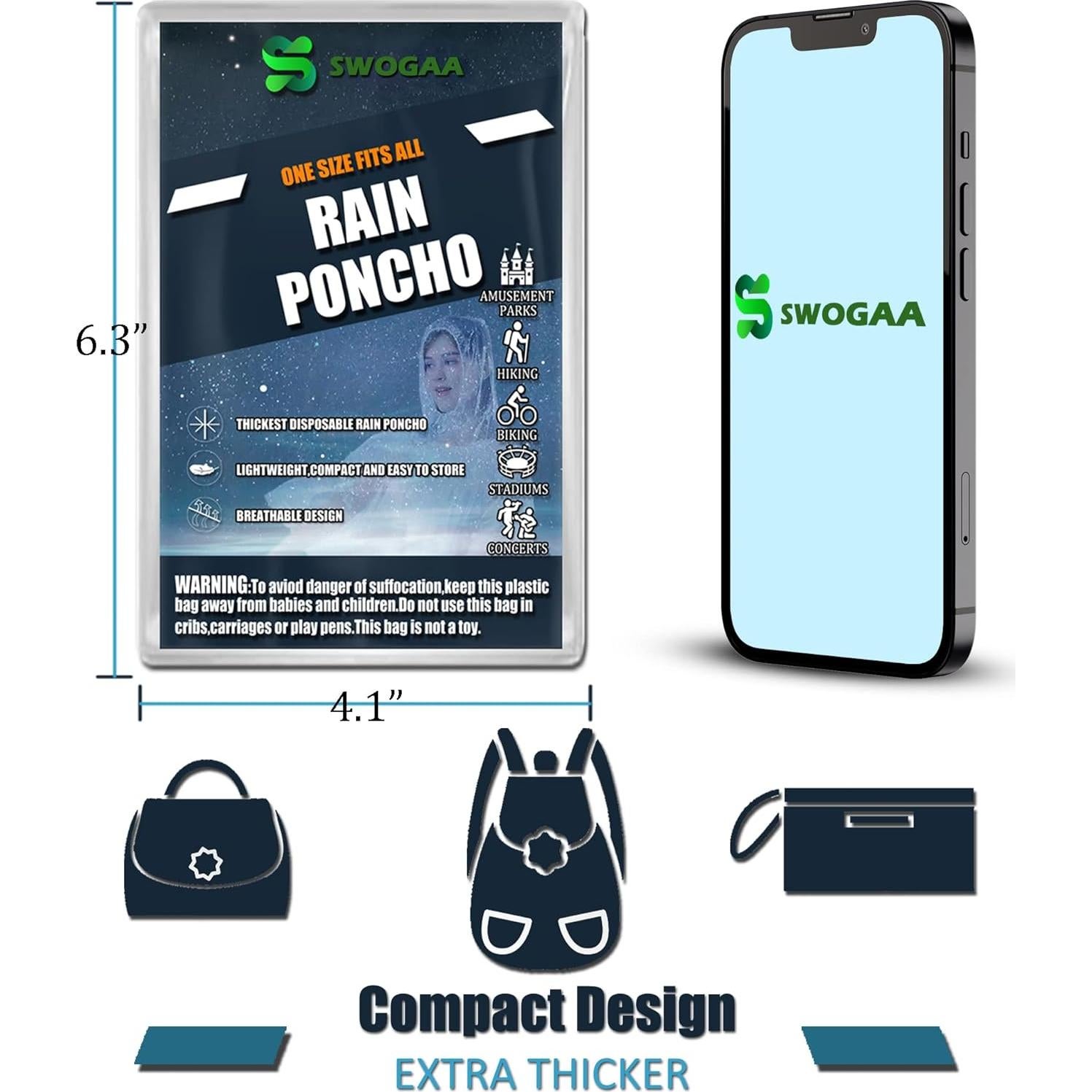 Ponchos de Lluvia Desechables SWOGAA 10 y 4 Paquete Adultos