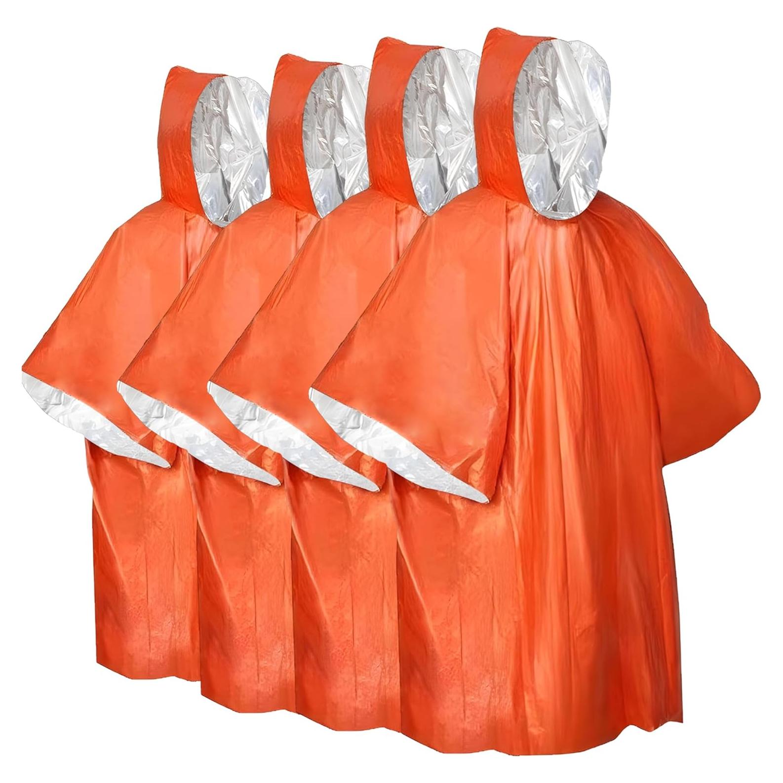 Paquete de 4 Ponchos de Lluvia ROCKFEELTEE Naranja Térmicos