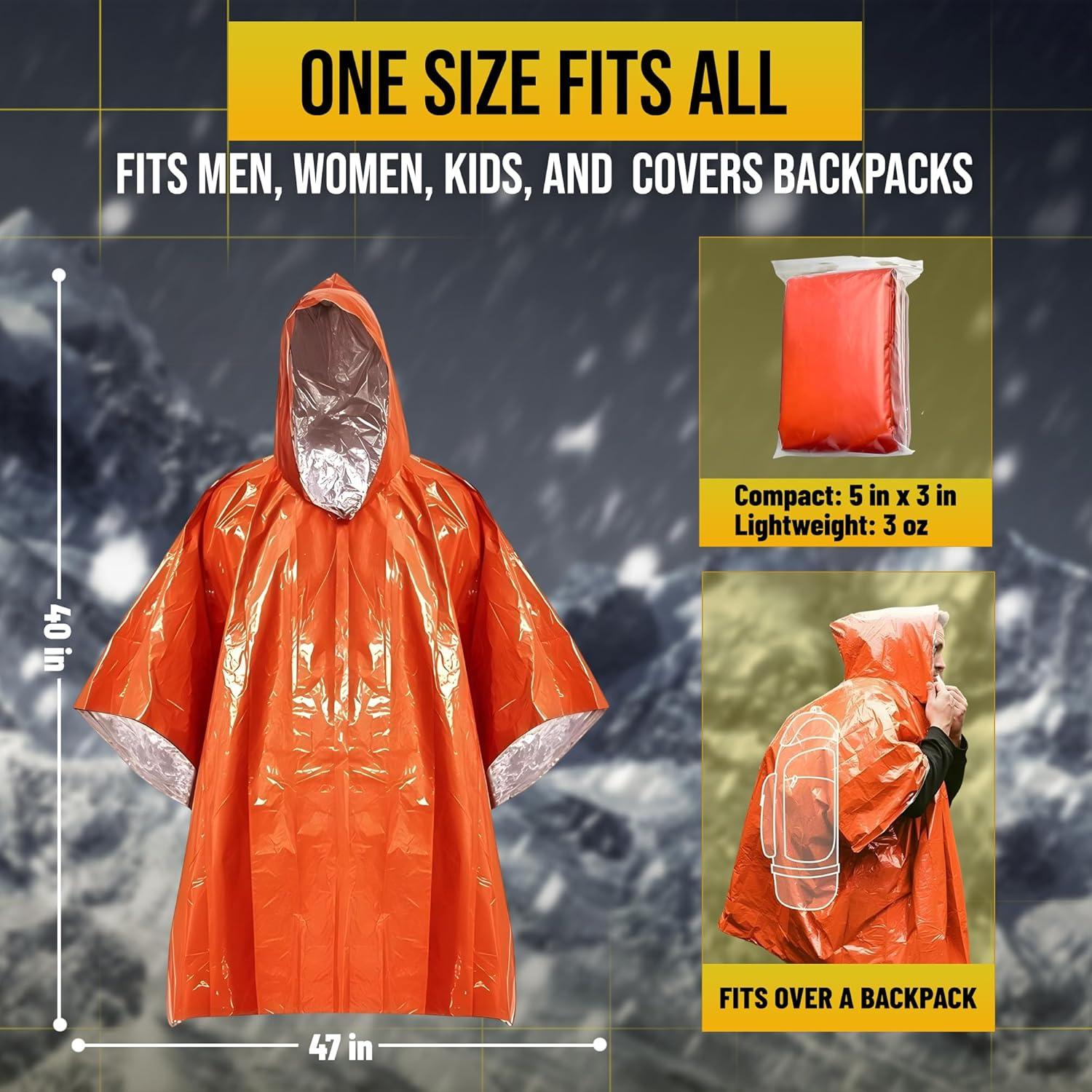 Paquete de 4 Ponchos de Lluvia ROCKFEELTEE Naranja Térmicos