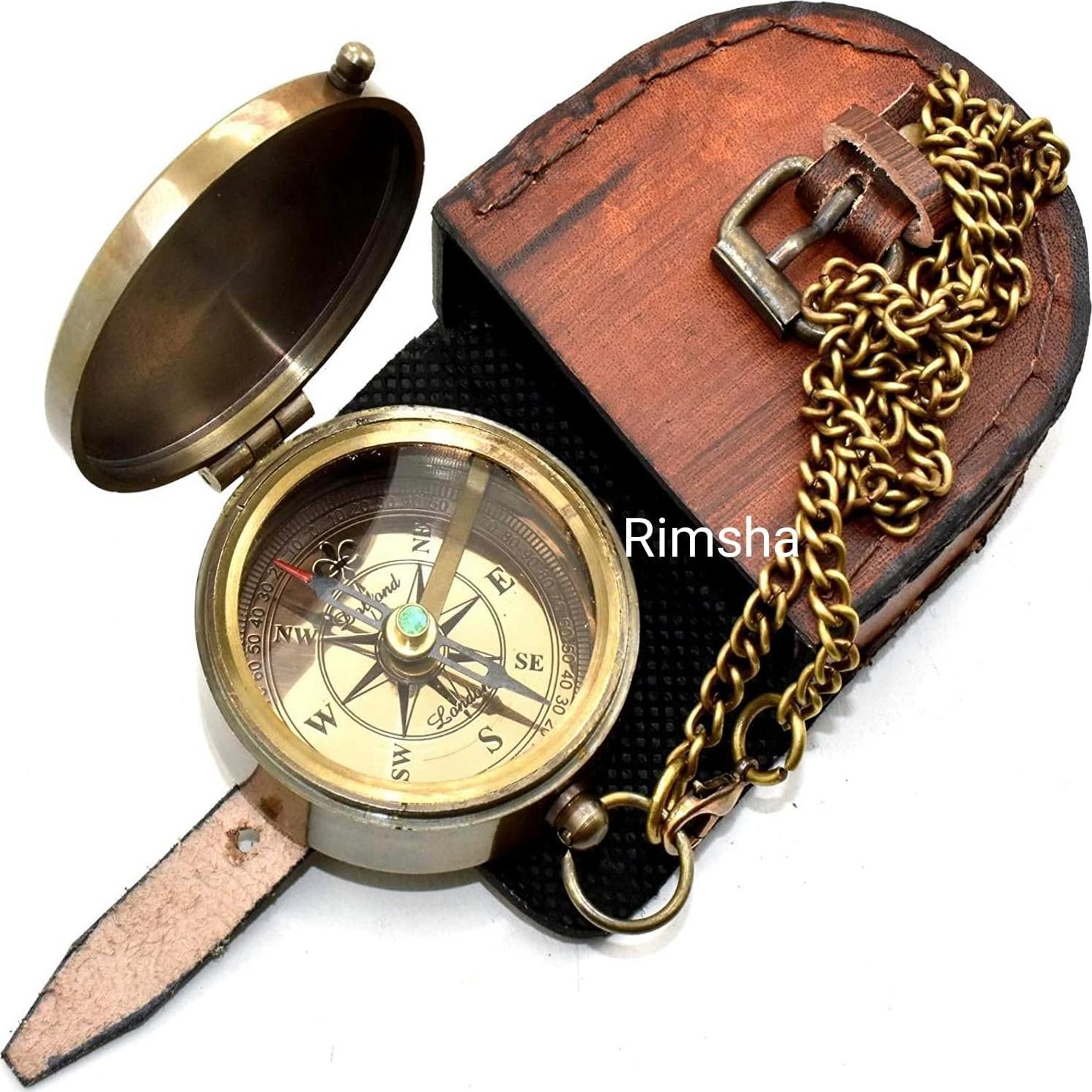 Brújula de Latón Rimsha ROYAL123 con Funda de Cuero 6.35cm