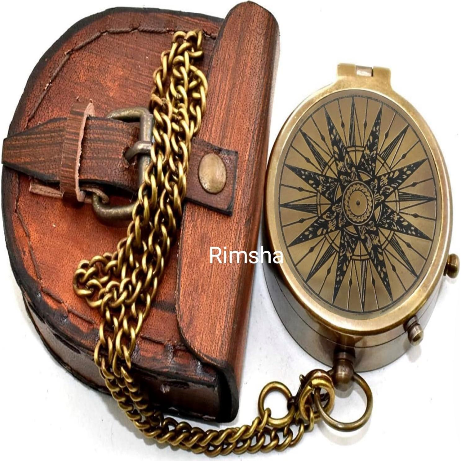 Brújula de Latón Rimsha ROYAL123 con Funda de Cuero 6.35cm