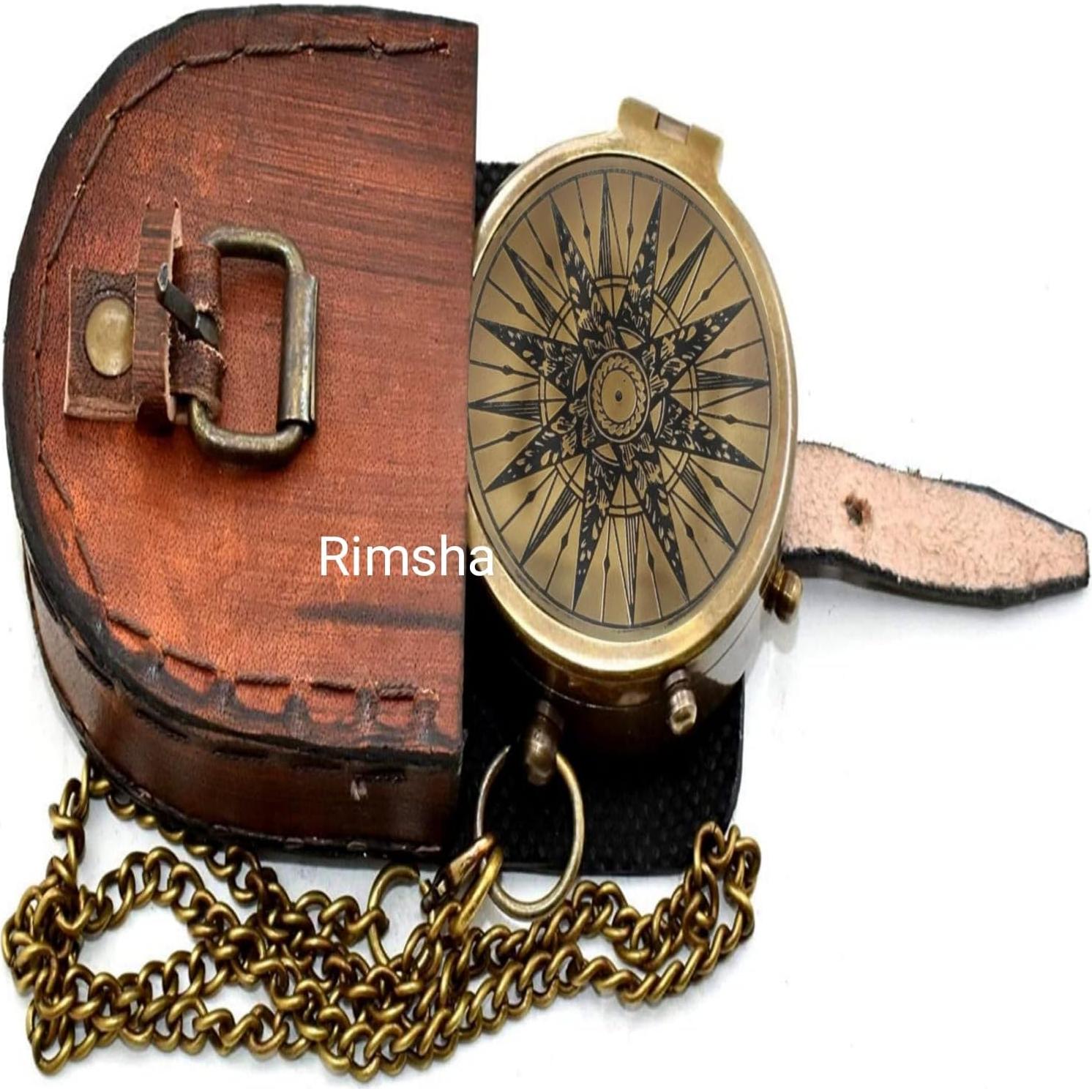 Brújula de Latón Rimsha ROYAL123 con Funda de Cuero 6.35cm