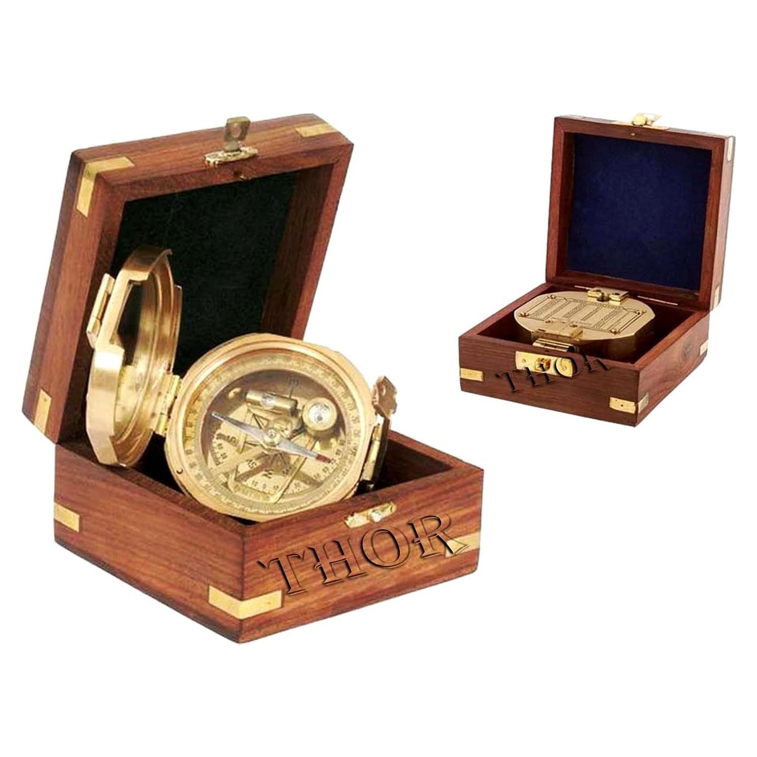Brújula Náutica de Latón THOR INSTRUMENTS con Caja de Madera