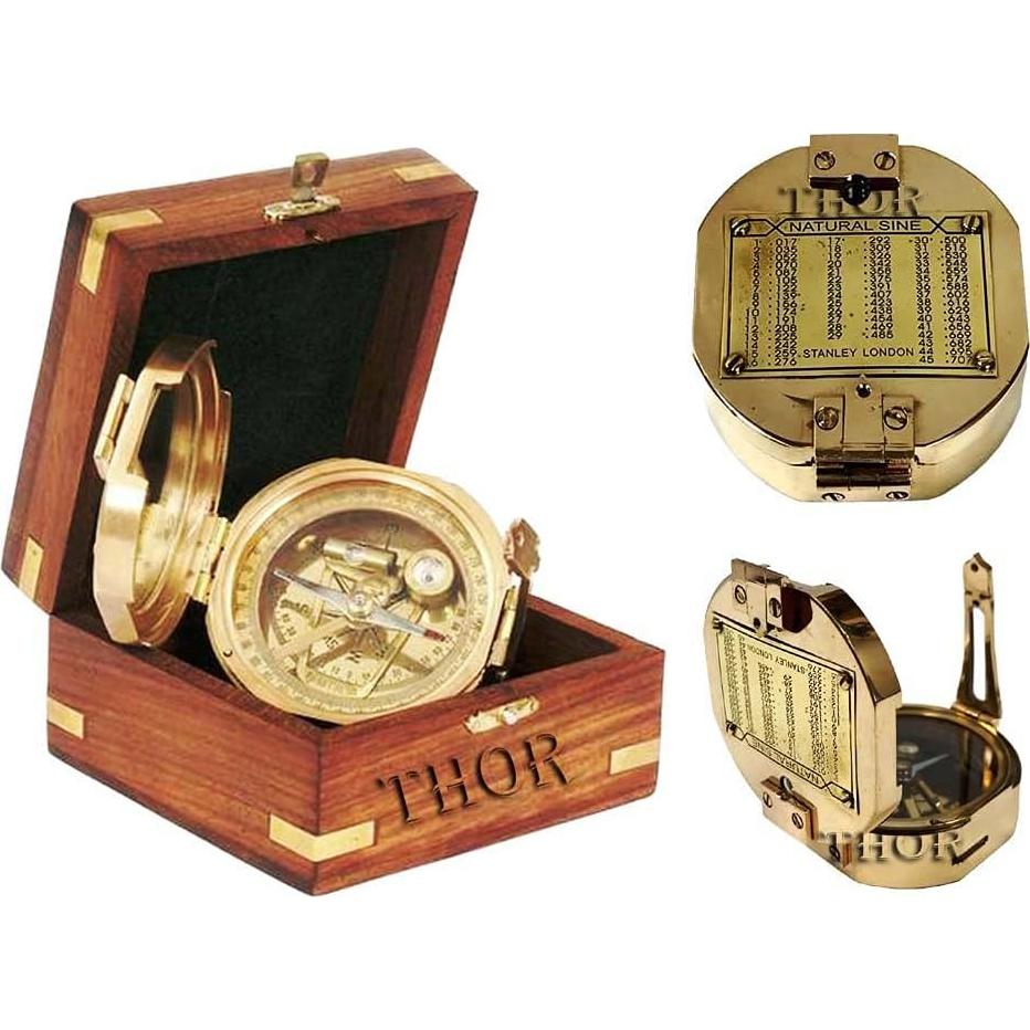 Brújula Náutica de Latón THOR INSTRUMENTS con Caja de Madera