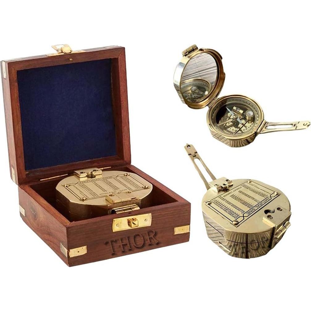 Brújula Náutica de Latón THOR INSTRUMENTS con Caja de Madera