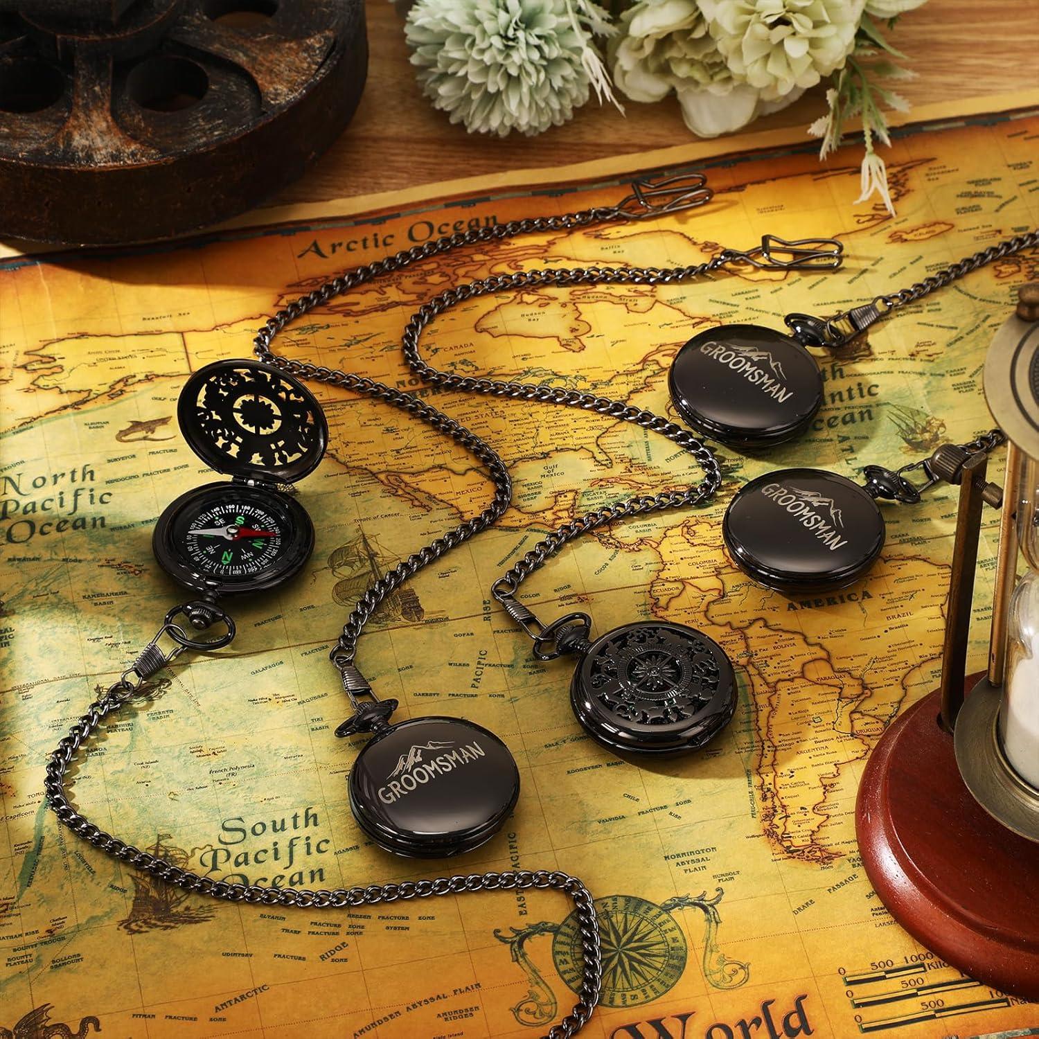 5 Brújulas de Bolsillo Grabadas Anglechic para Padrinos