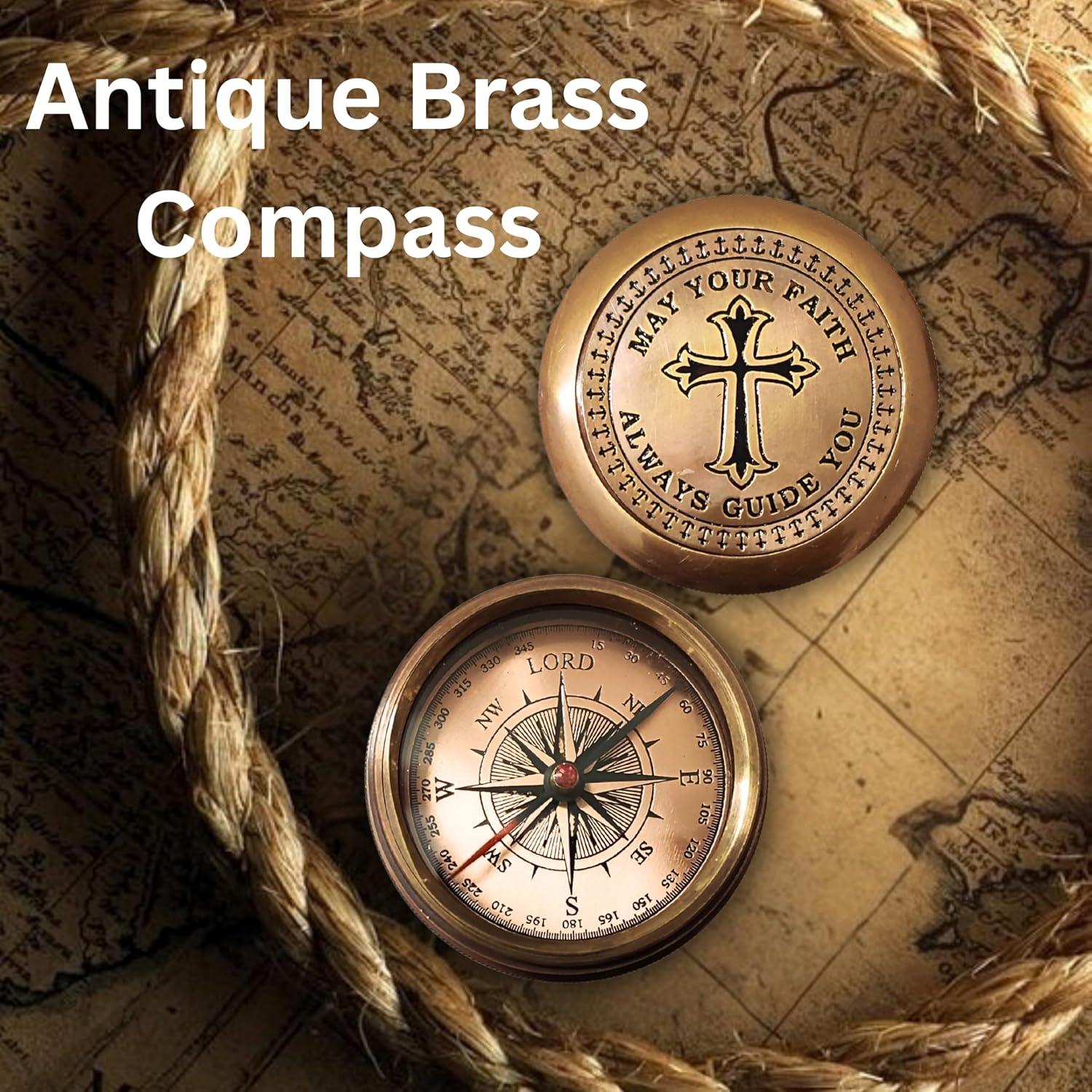 Brújula de latón ANTIQUANA con estuche de cuero - Regalo inspirador