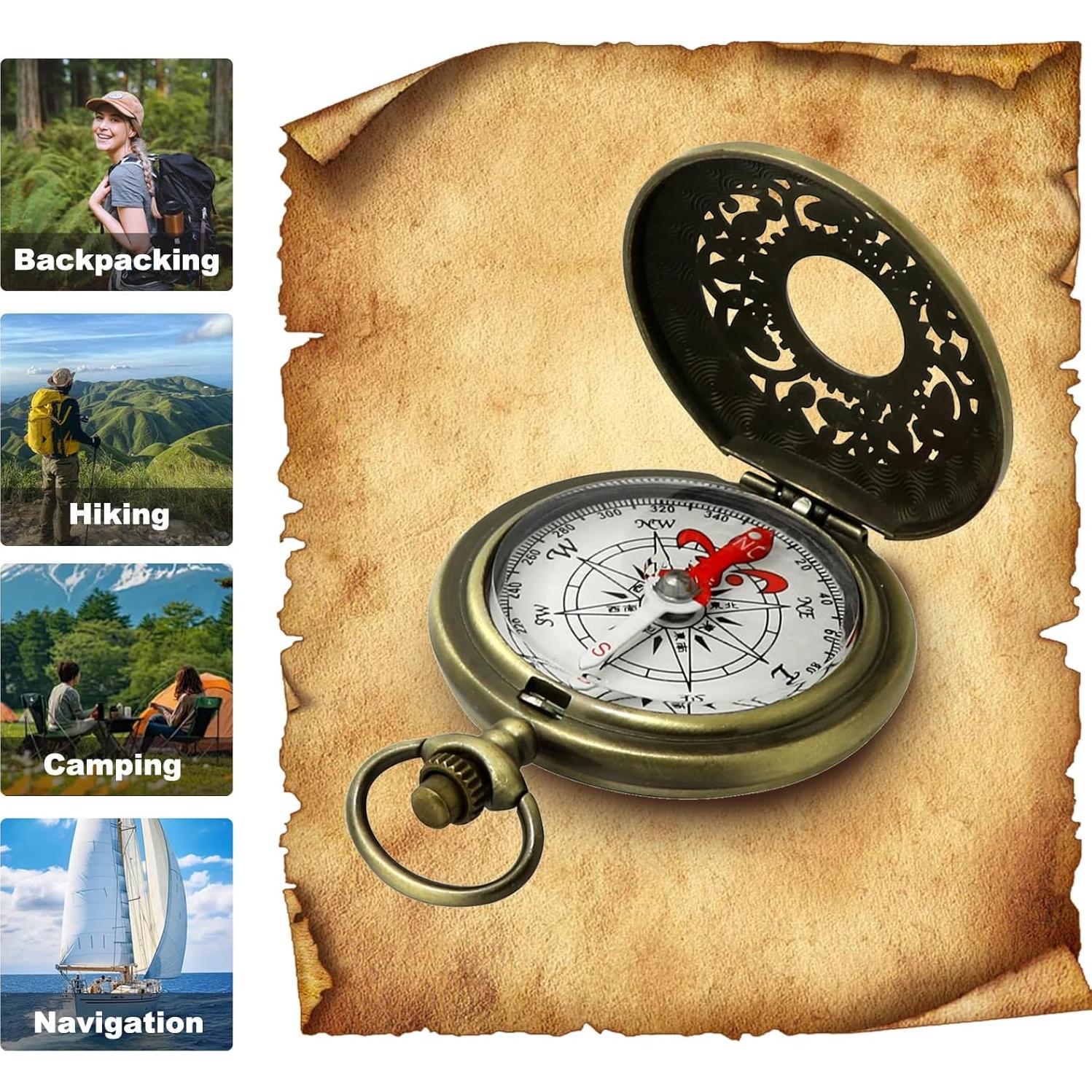 Brújula de Bronce Antiguo YKQuarnion Impermeable para Camping