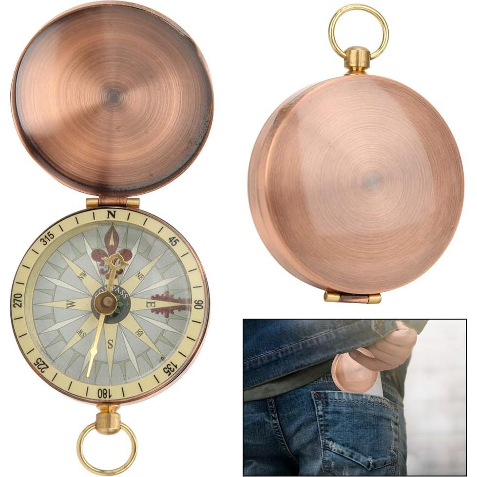 Brújula de bolsillo Joyzan vintage de cobre para camping