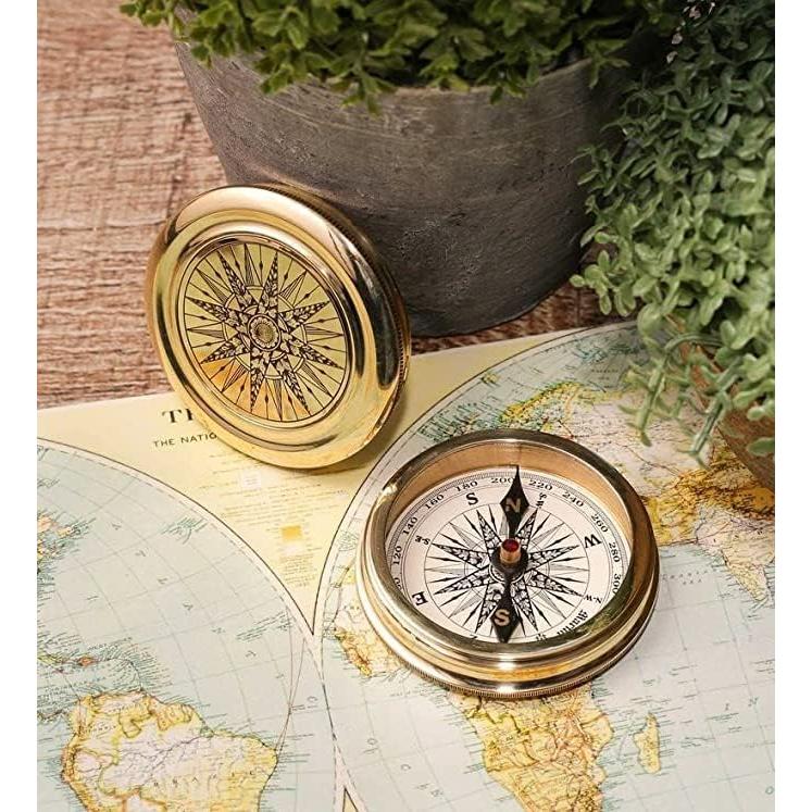 Brújula de Bronce Antiguo con Poema de Robert Frost - Regalo Inspirador