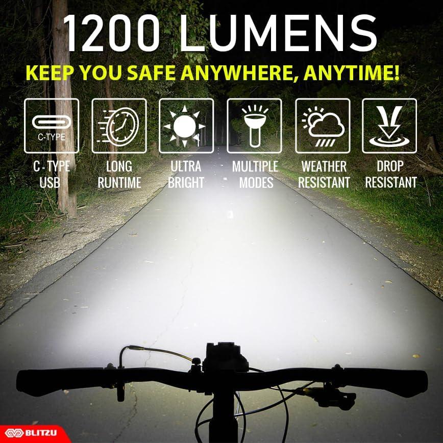 Juego de Luces para Bicicleta BLITZU Gator 1200 Lúmenes USB-C