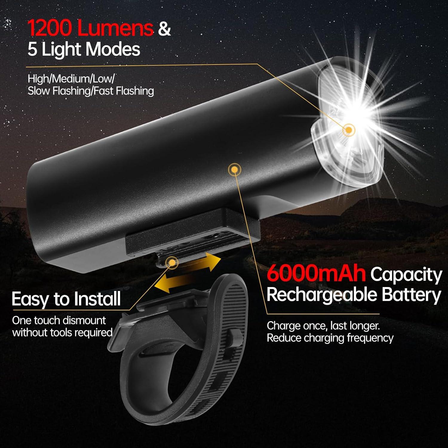 Luces de Bicicleta Tellegante 6000mAh 1200 Lúmenes IPX5