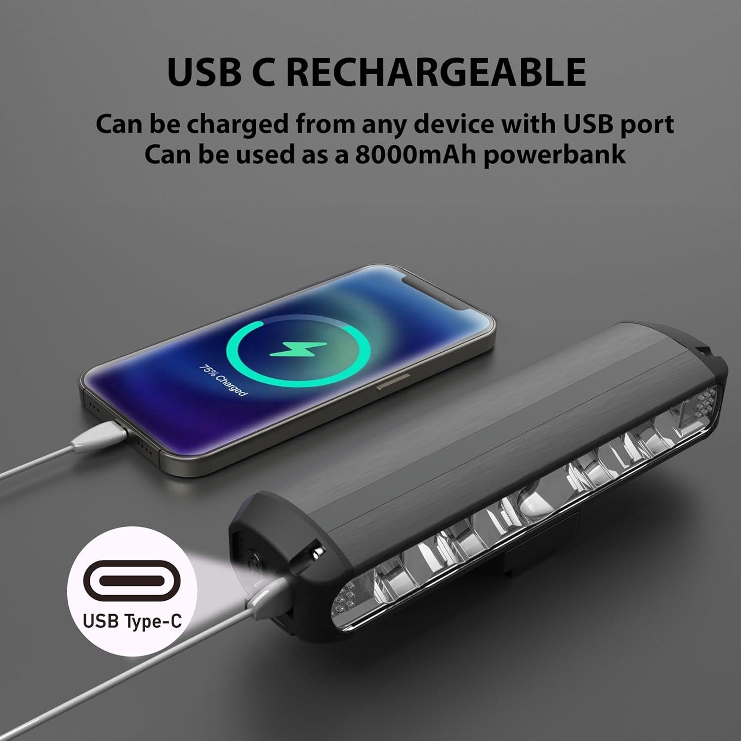 Luz de Bicicleta AKALATE M259 2600 Lúmenes Recargable USB C
