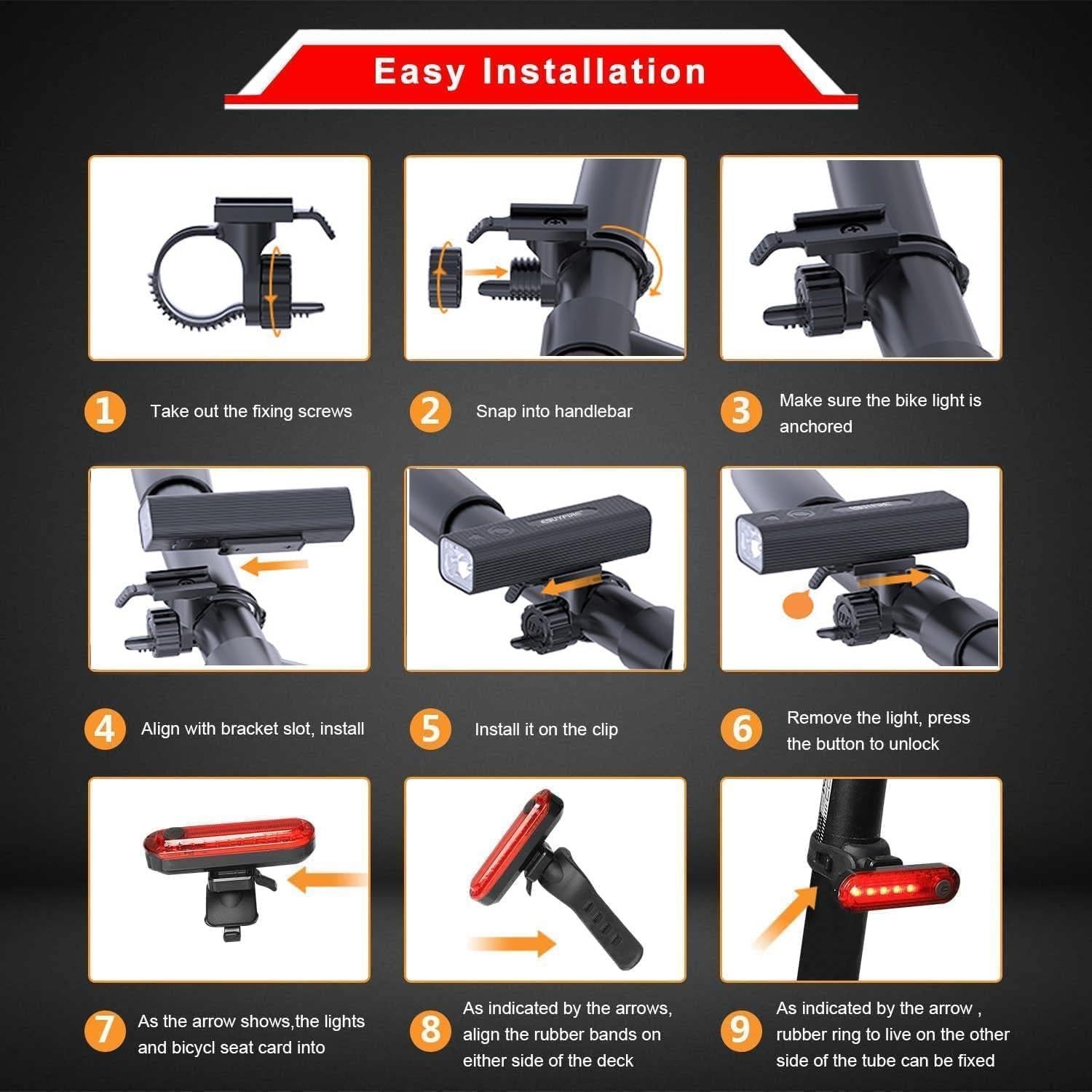 Juego de Luces de Bicicleta EBUYFIRE Recargables USB IPX5