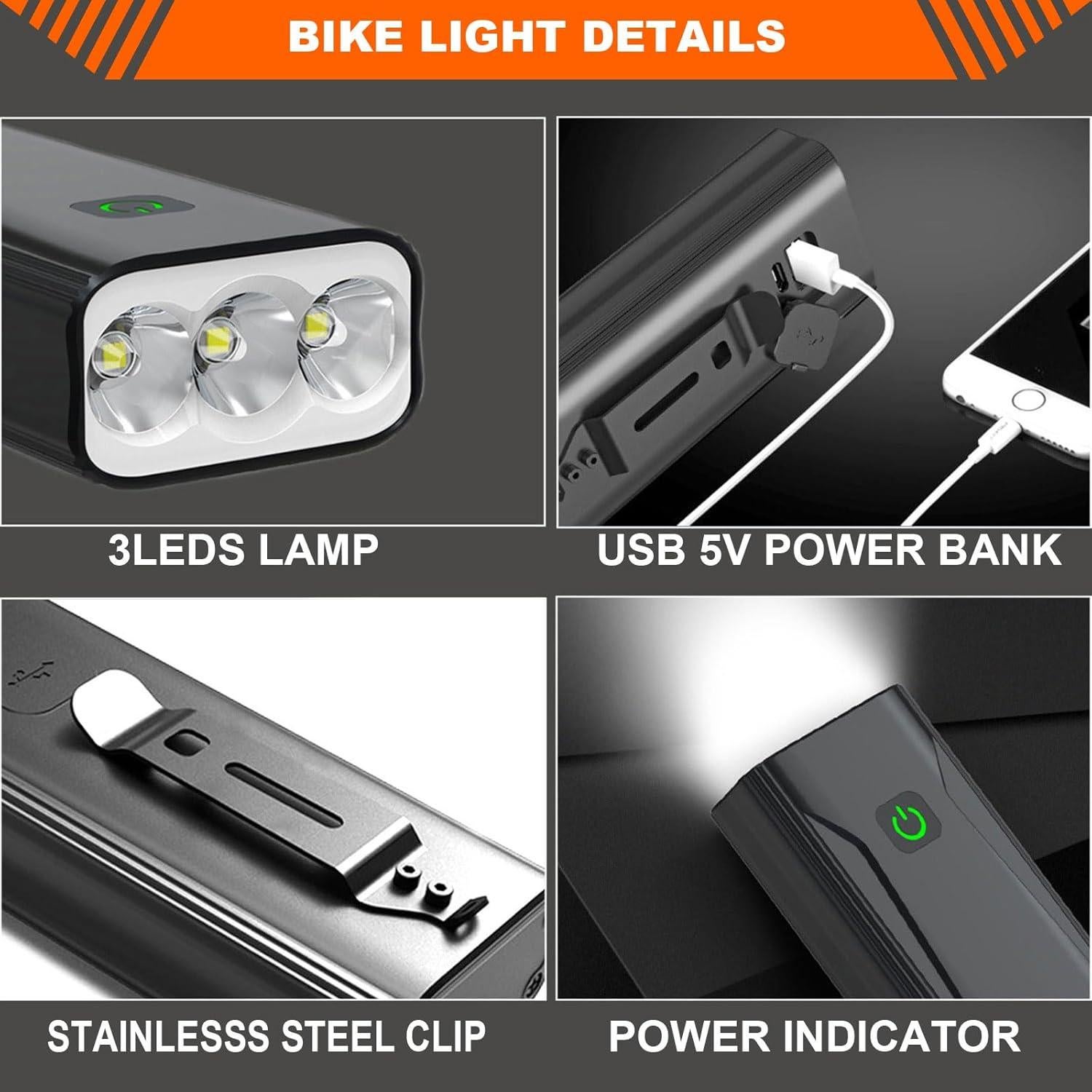 Juego de luces para bicicleta Genérico LED recargable 1200 lúmenes