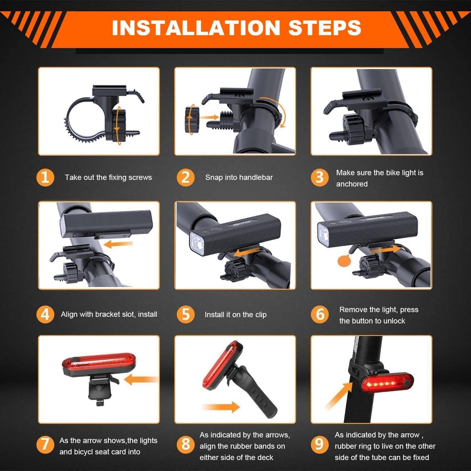 Juego de luces para bicicleta Genérico LED recargable 1200 lúmenes