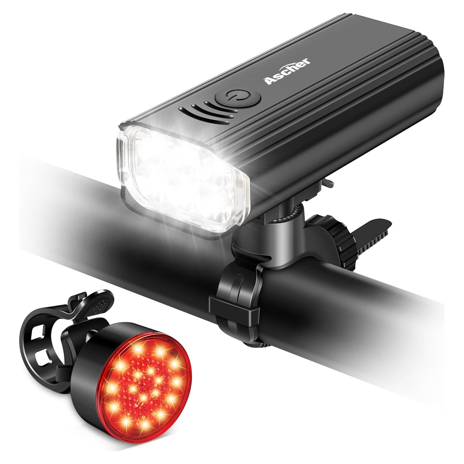 Luz de Bicicleta Ascher Recargable USB 1000 Lúmenes Delantera y Trasera