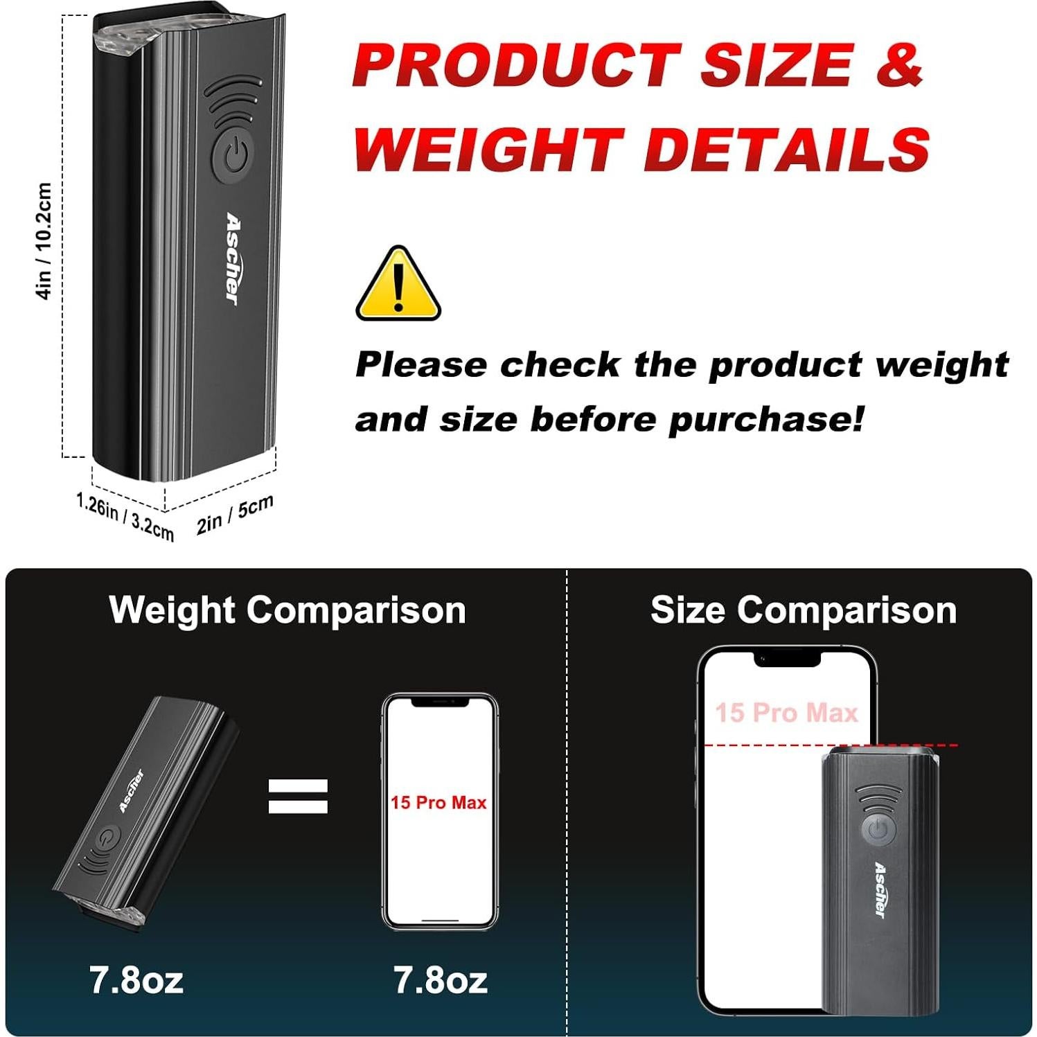 Luz de Bicicleta Ascher Recargable USB 1000 Lúmenes Delantera y Trasera