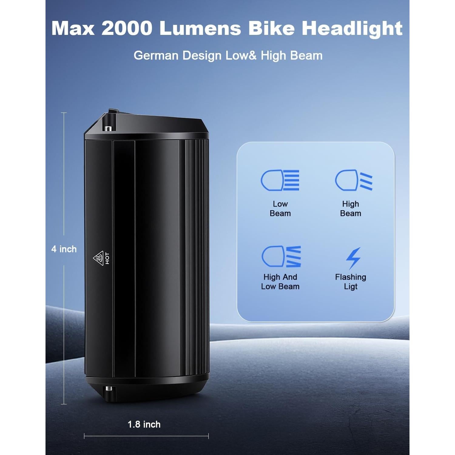 Luz Frontal de Bicicleta POWVINE EOS630 2000 Lúmenes Recargable