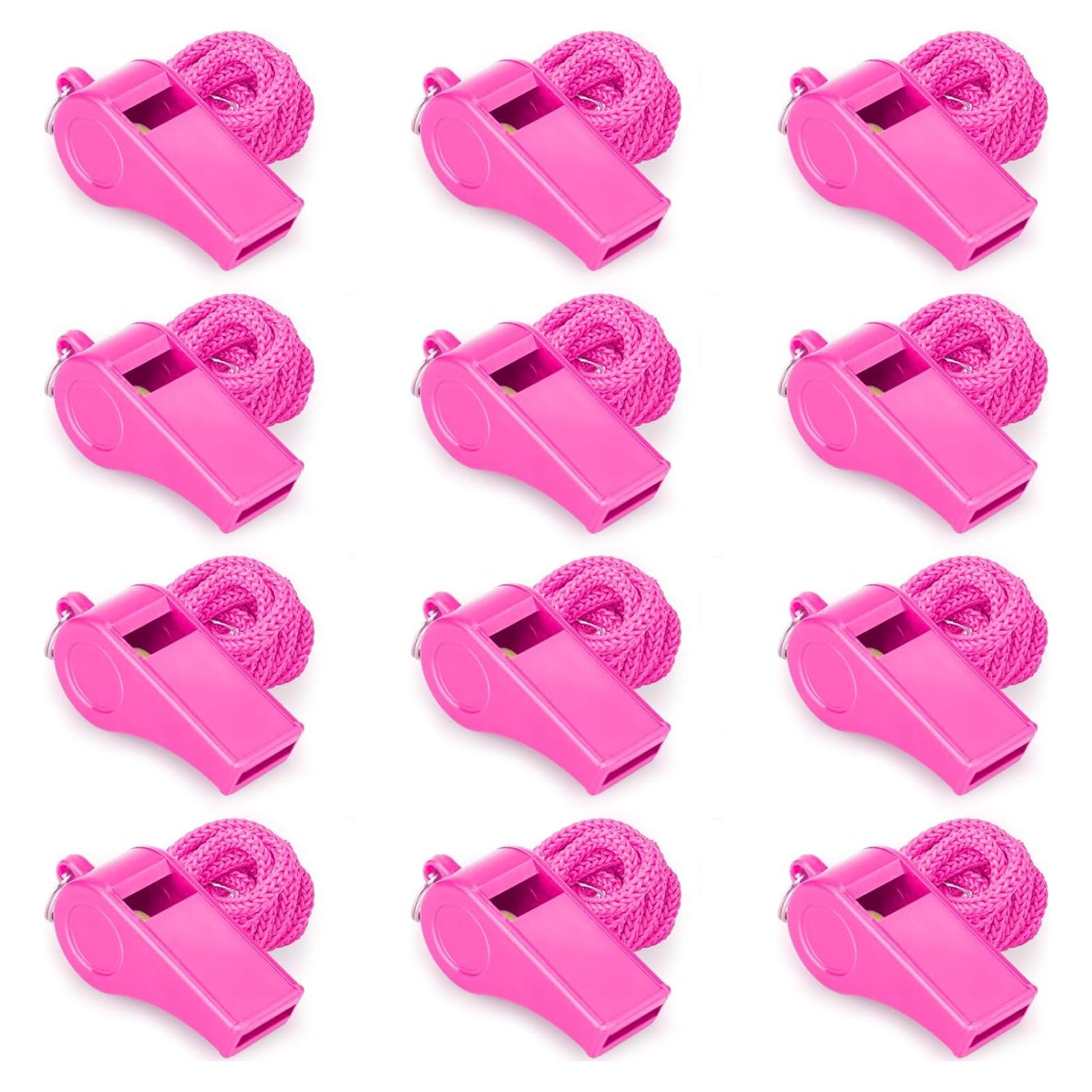 Paquete de 12 Silbatos Ruidosos Rosa Hipat 120dB con Cordón