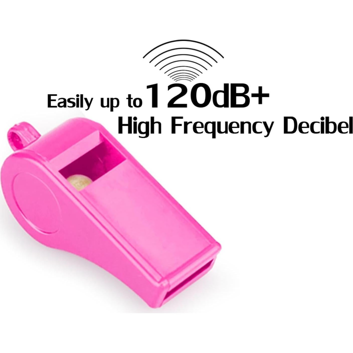 Paquete de 12 Silbatos Ruidosos Rosa Hipat 120dB con Cordón