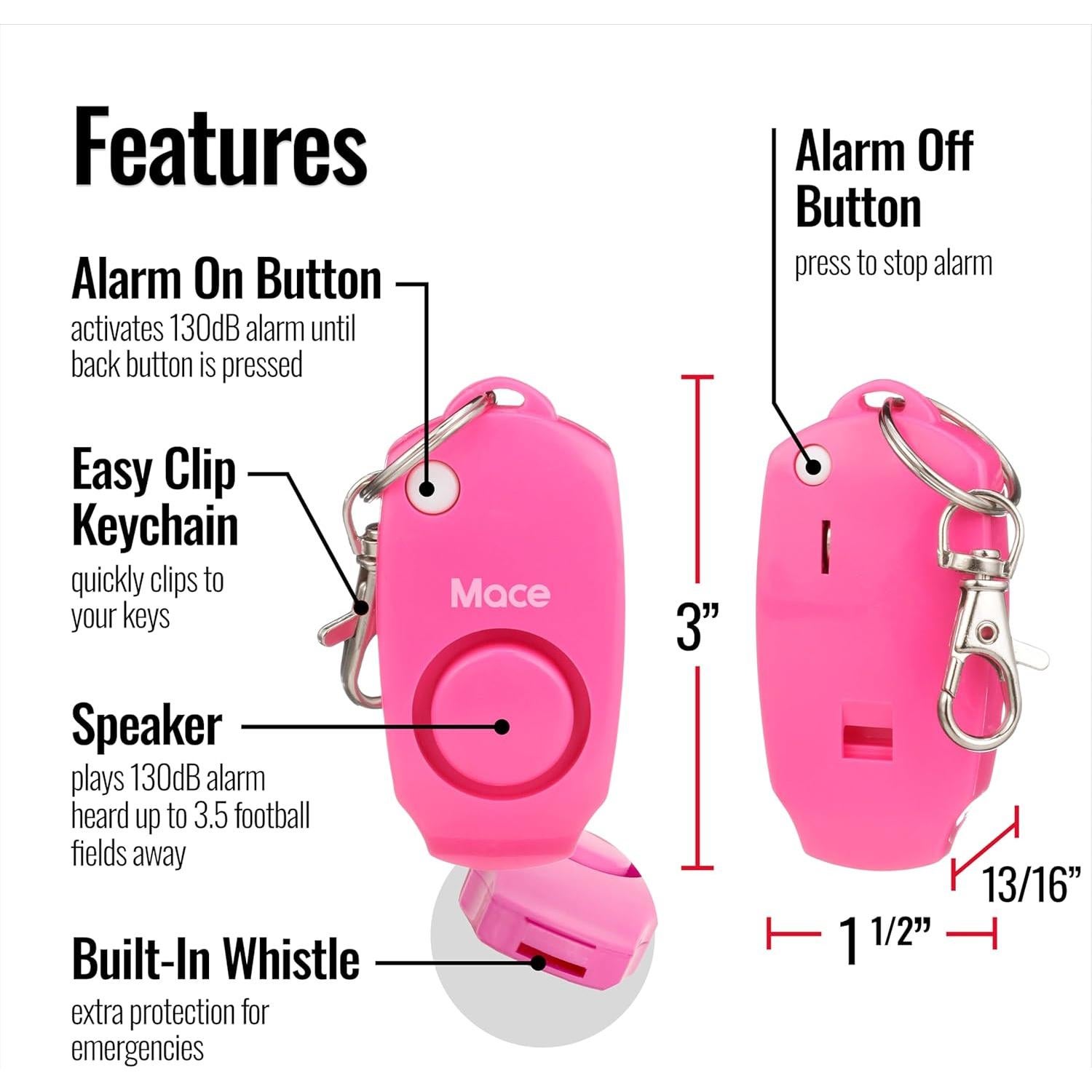 Alarma Personal Mace Rosa Neón - Sirena 130dB y Silbato