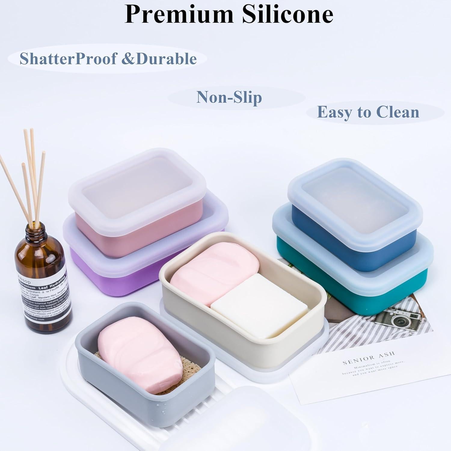 Estuche de Jabón Portátil MtBoi 2 Piezas Silicona a Prueba de Fugas