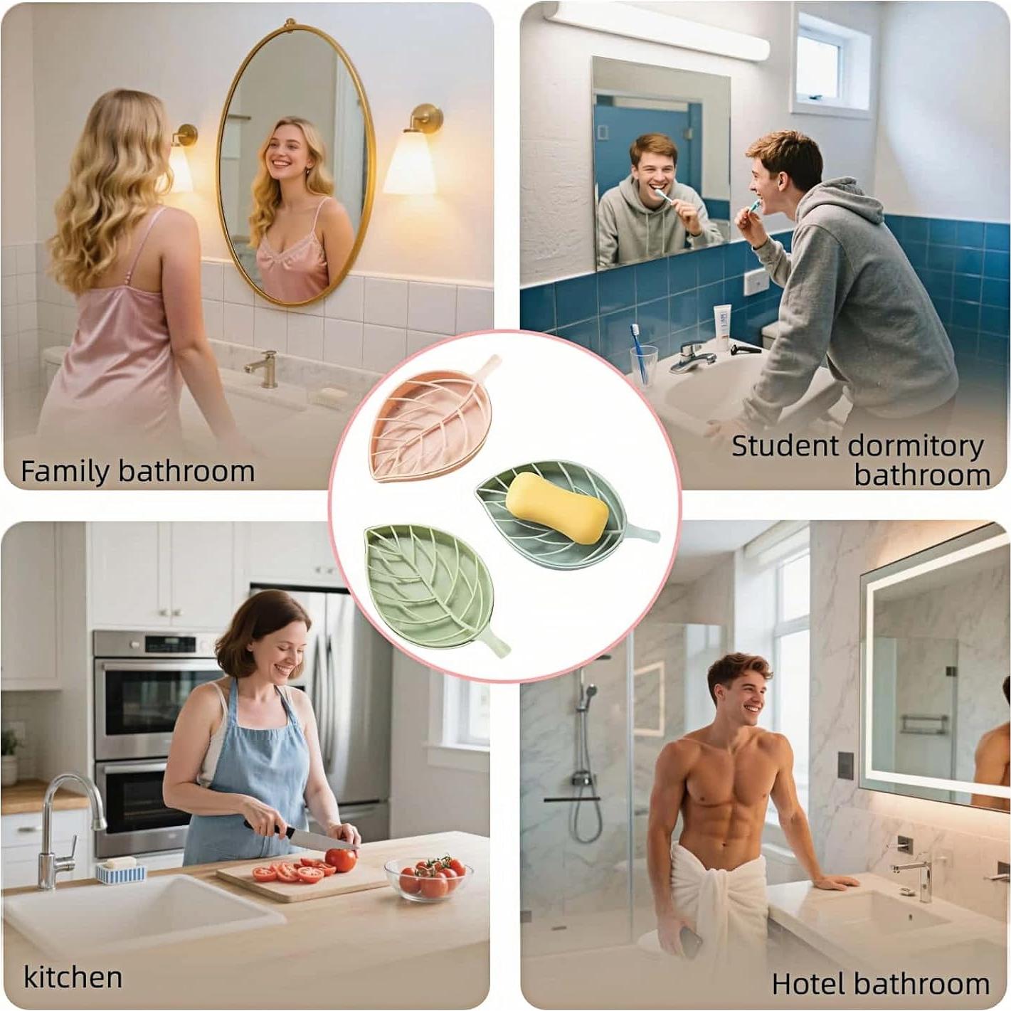 Juego de 3 Platos de Jabón Hoja Chinshwehaw - Drenaje Rápido