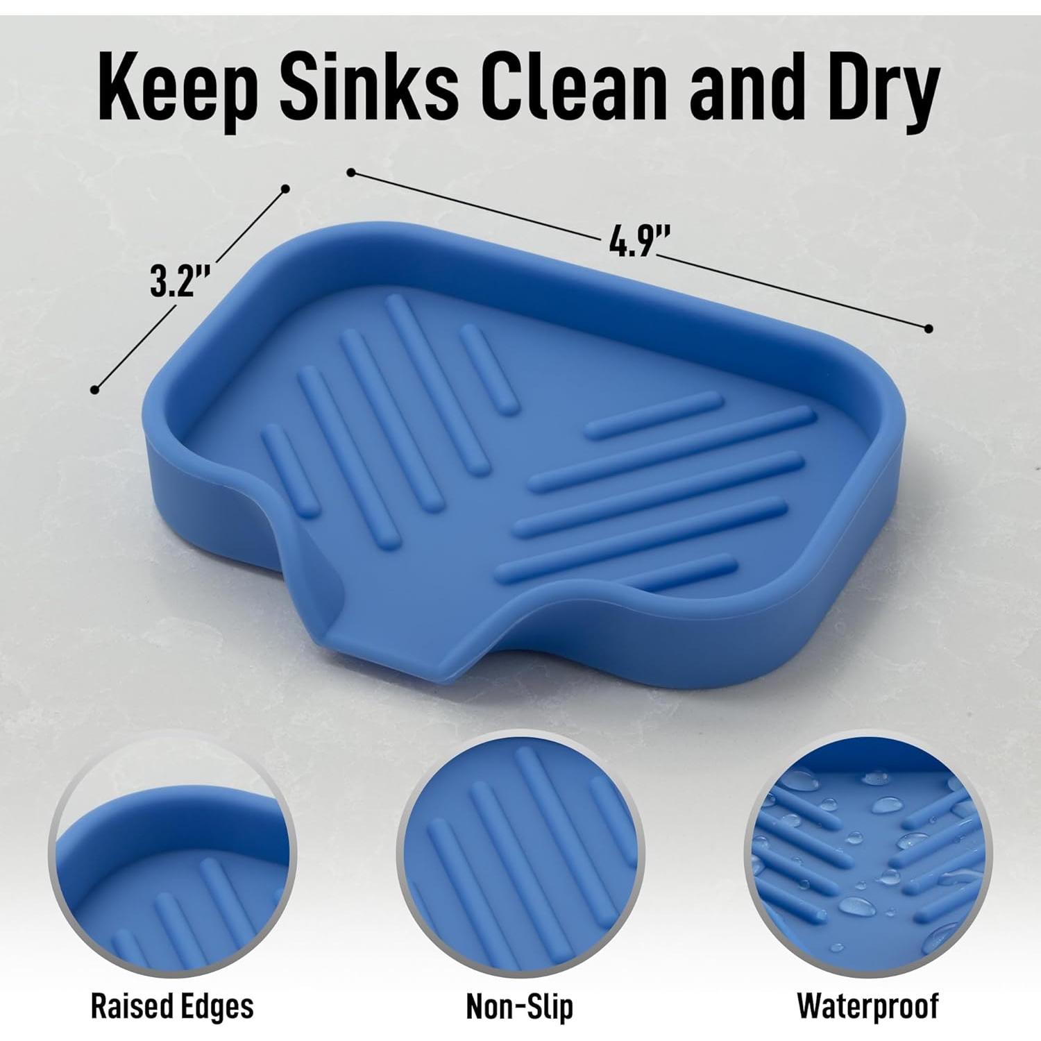 Zulay Kitchen Small Silicone Sponge Holder (4.9x3.3”) – Space-Saving Sink Organizer Tray for Sponge, Soap, Brush & More – Compact Non-Slip Dish for Kitchen & Bathroom (Provence Blue)