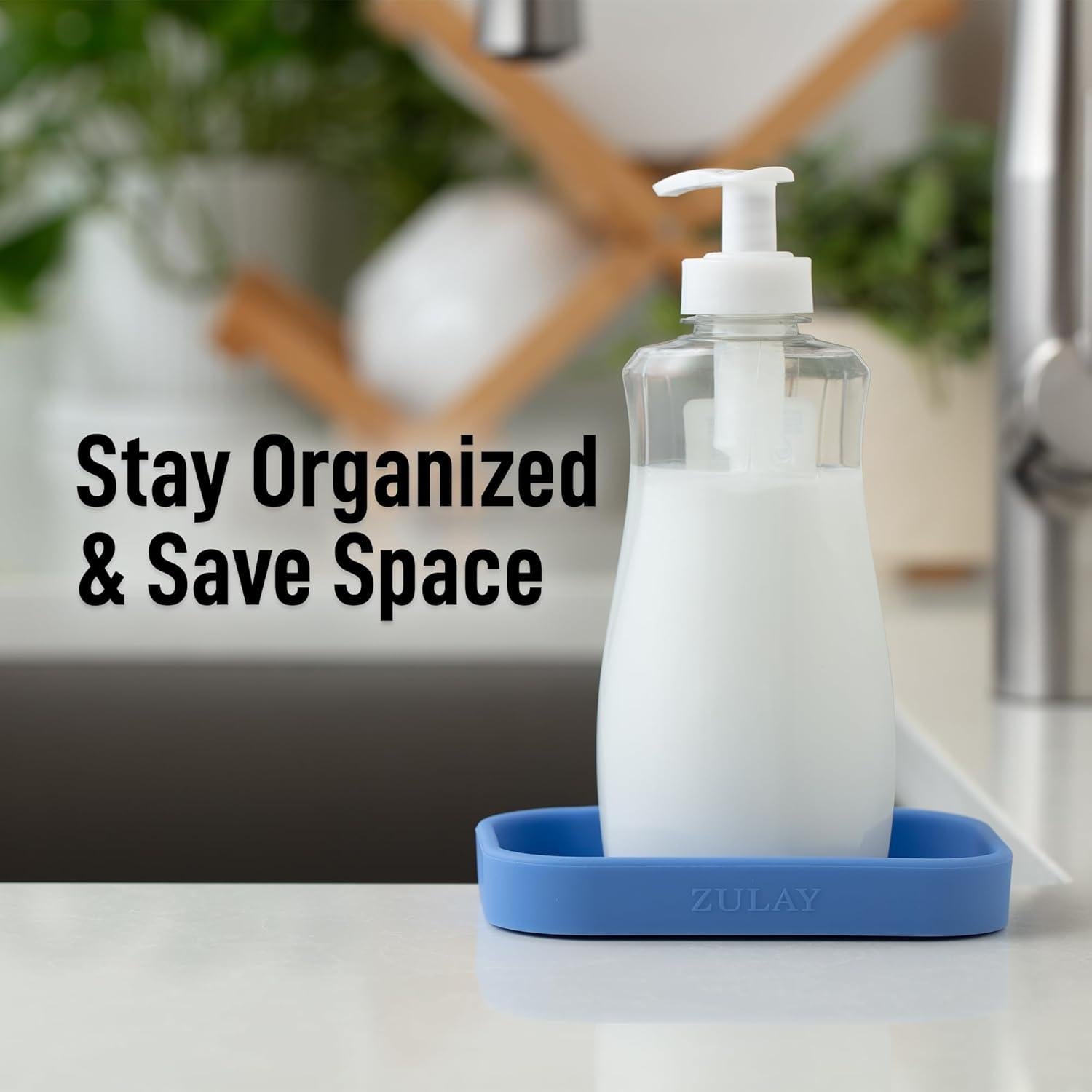 Zulay Kitchen Small Silicone Sponge Holder (4.9x3.3”) – Space-Saving Sink Organizer Tray for Sponge, Soap, Brush & More – Compact Non-Slip Dish for Kitchen & Bathroom (Provence Blue)