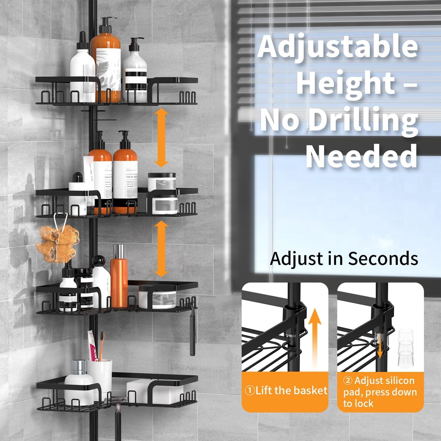 Estante de Ducha de Tensión KEGII 4 Niveles Ajustable 63.5-290.4 cm