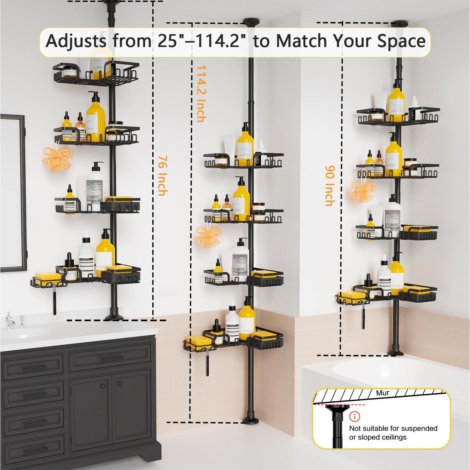 Estante de Ducha de Tensión KEGII 4 Niveles Ajustable 63.5-290.4 cm
