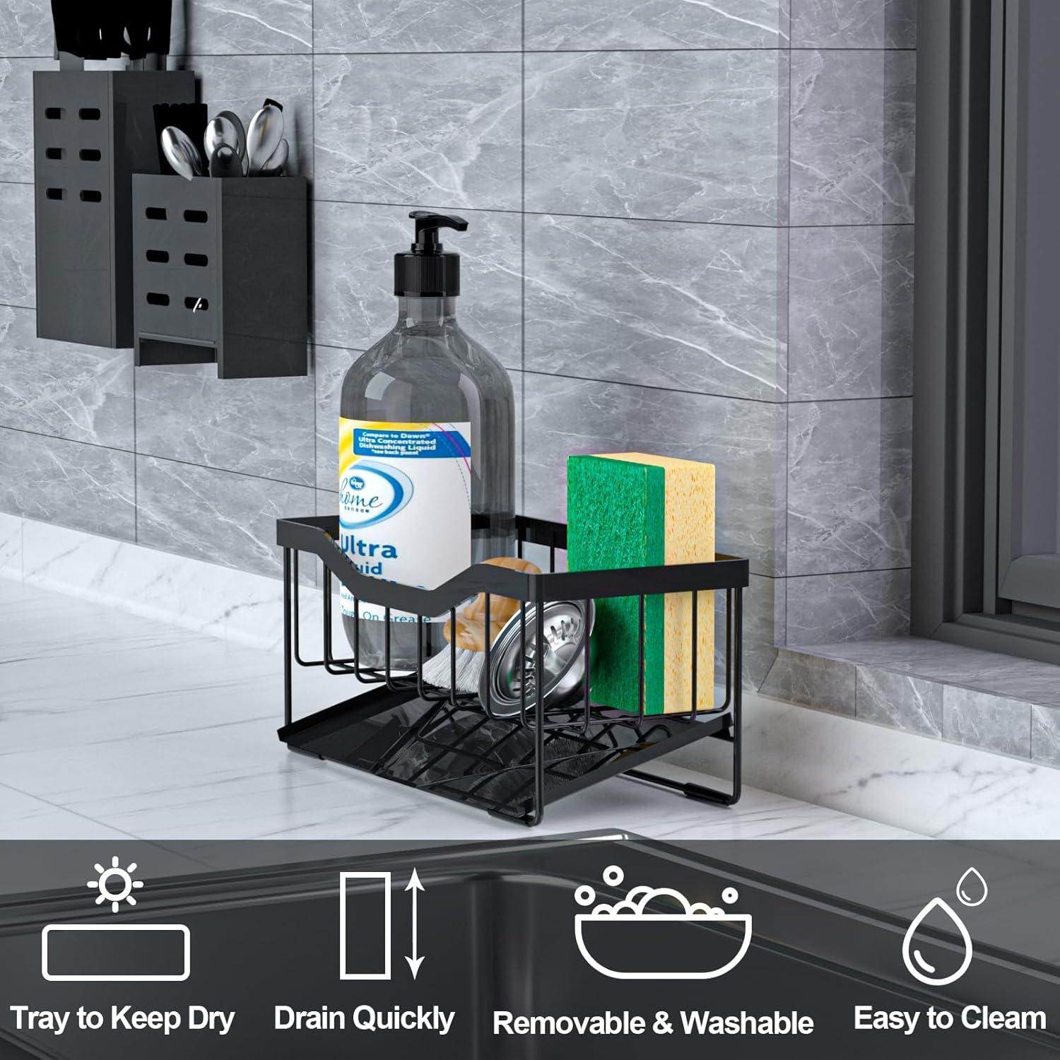 Soporte para Esponja Vanwood Negro con Drenaje Automático 9.19cm