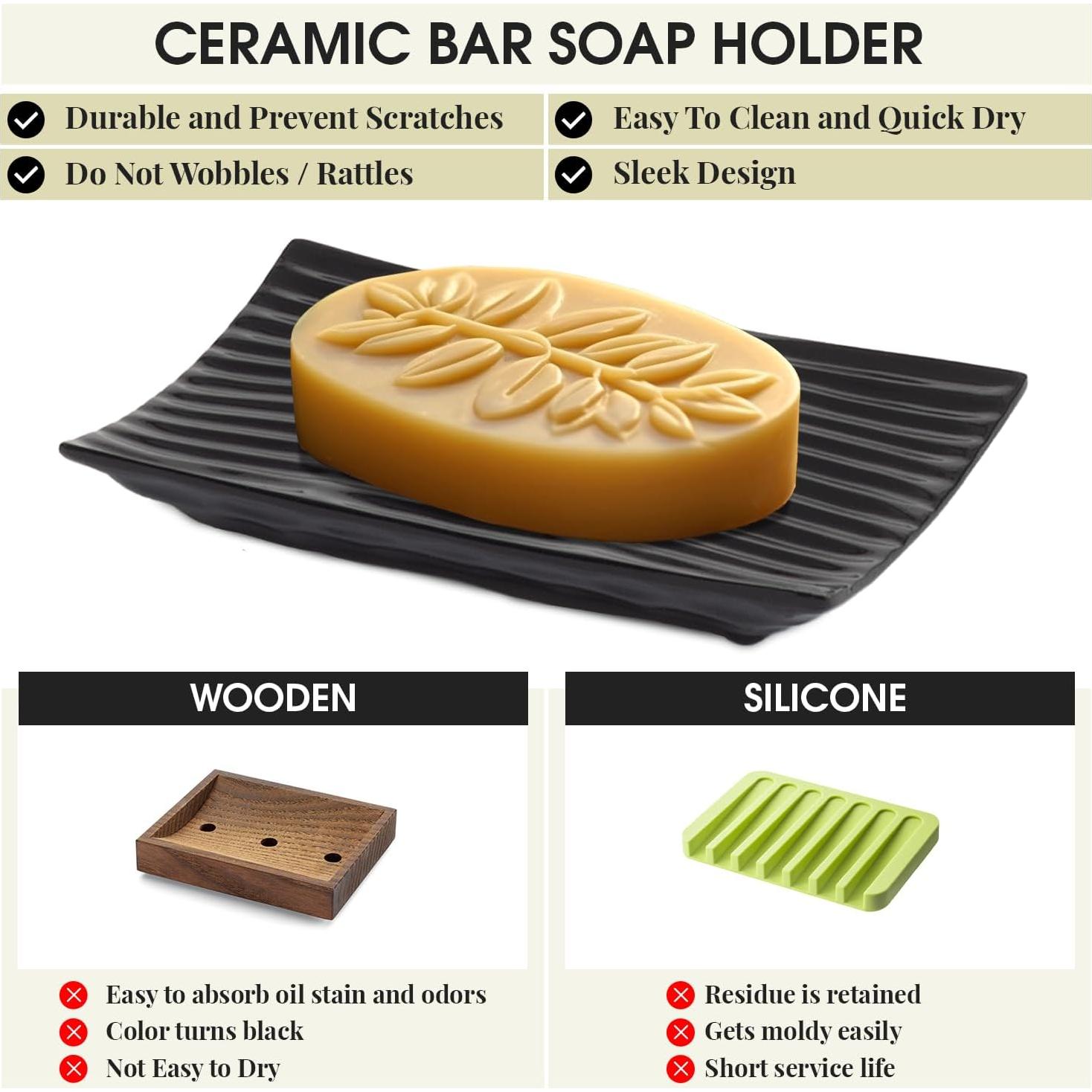 Plato de Jabón Cerámica Negra GO 12.5 x 7.7 cm Antideslizante