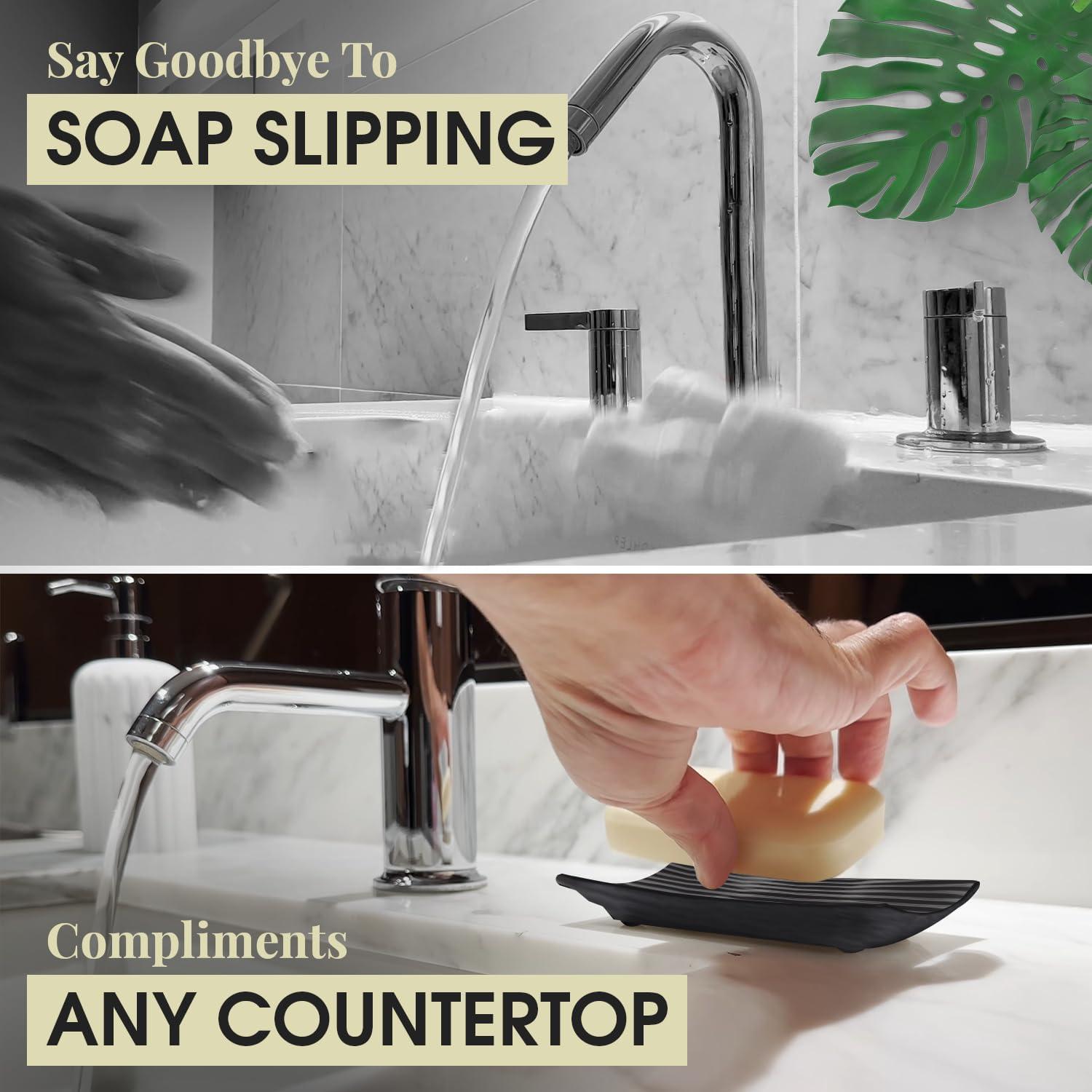 Plato de Jabón Cerámica Negra GO 12.5 x 7.7 cm Antideslizante