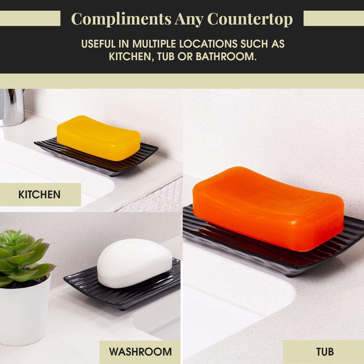 Plato de Jabón Cerámica Negra GO 12.5 x 7.7 cm Antideslizante