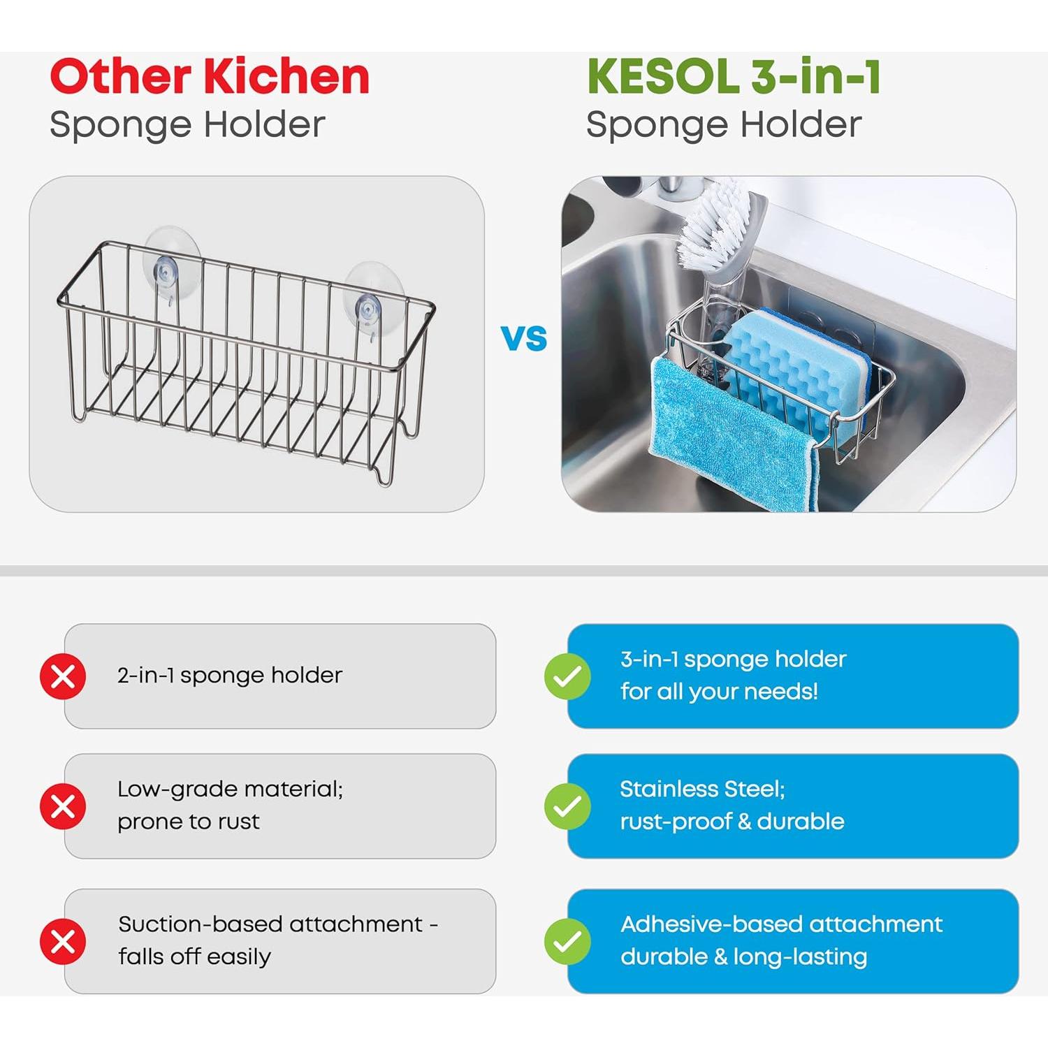 KESOL Soporte para Esponjas de Acero Inoxidable 3 en 1