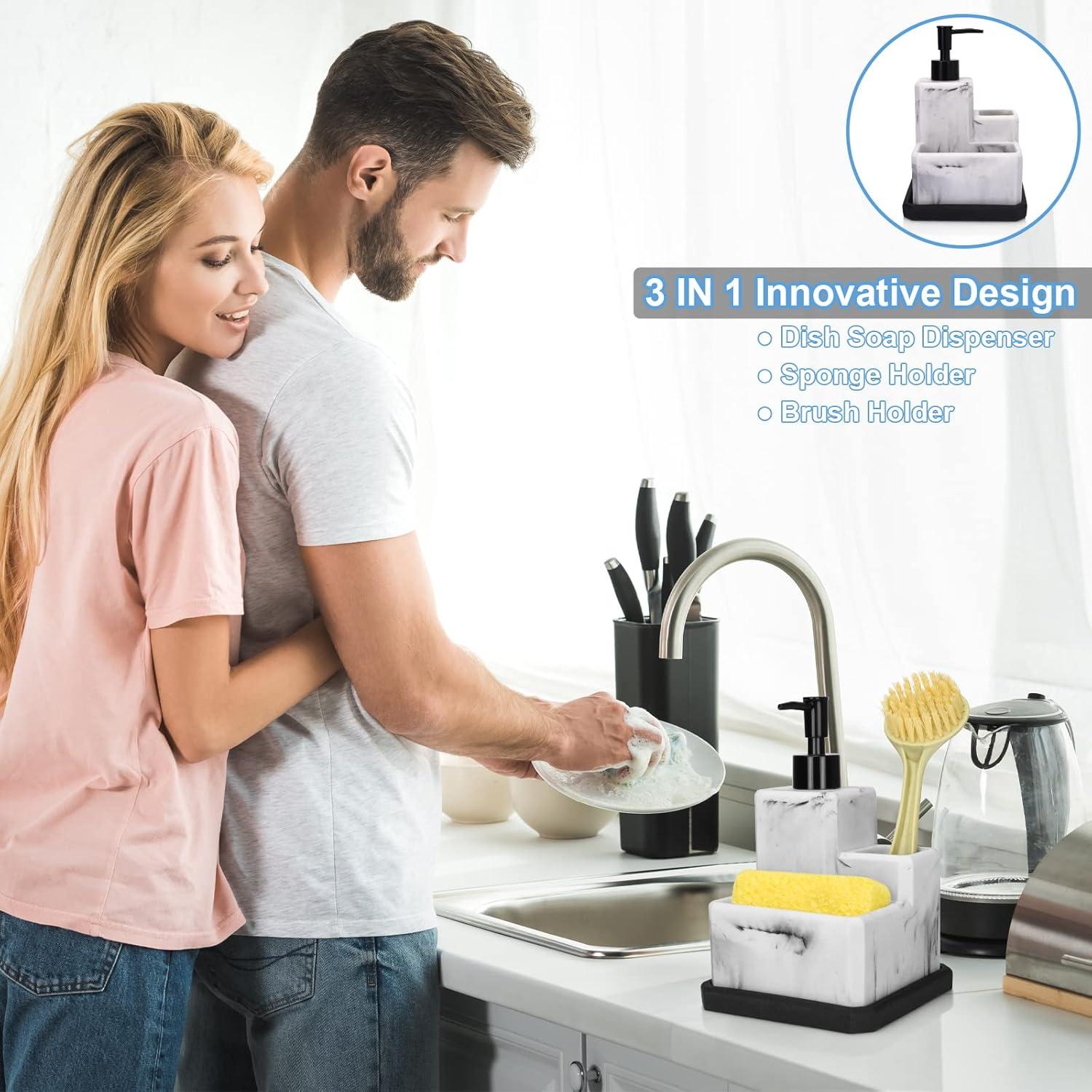 Dispensador de Jabón 3 en 1 LeucSuiok Mármol Blanco