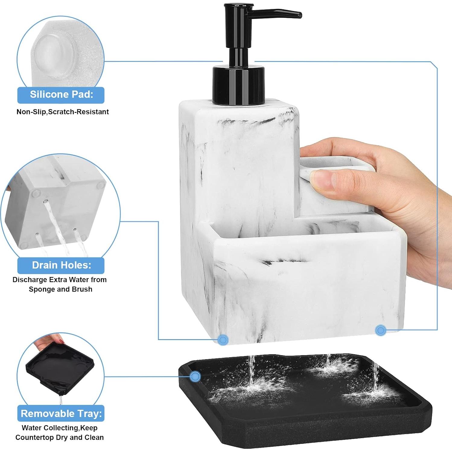 Dispensador de Jabón 3 en 1 LeucSuiok Mármol Blanco