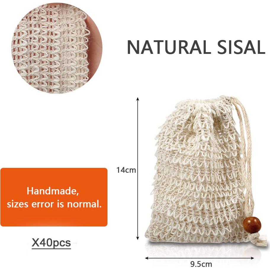 Bolsa Exfoliante de Jabón Natural Sisal - 40 Paquetes 14x9 cm